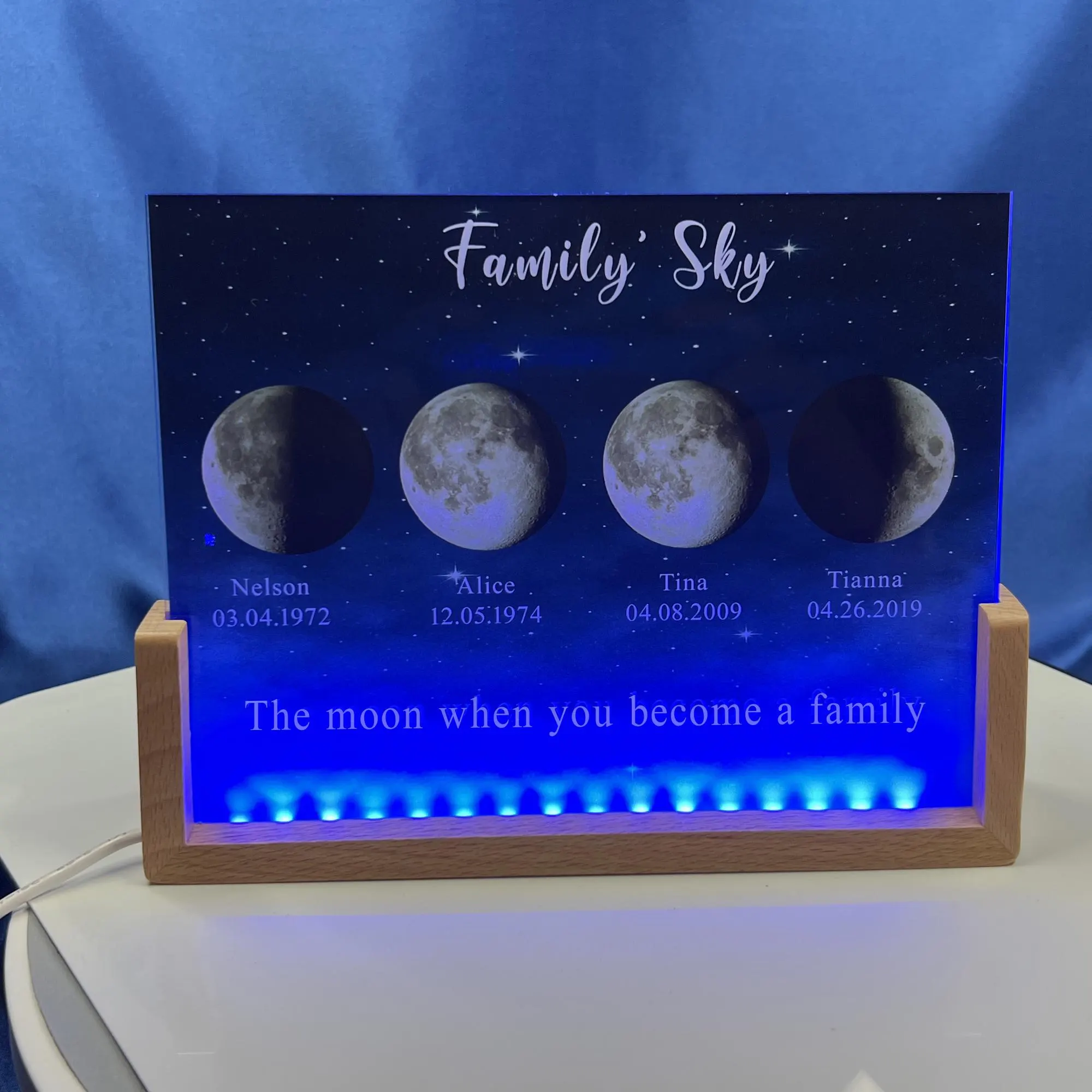 Personalized Moons Phase Night Light with Kids Names - Custom LED Lamp by Date, Mother’s Day Gift for Mom, Grandma & Mama, Family Keepsake - image 3