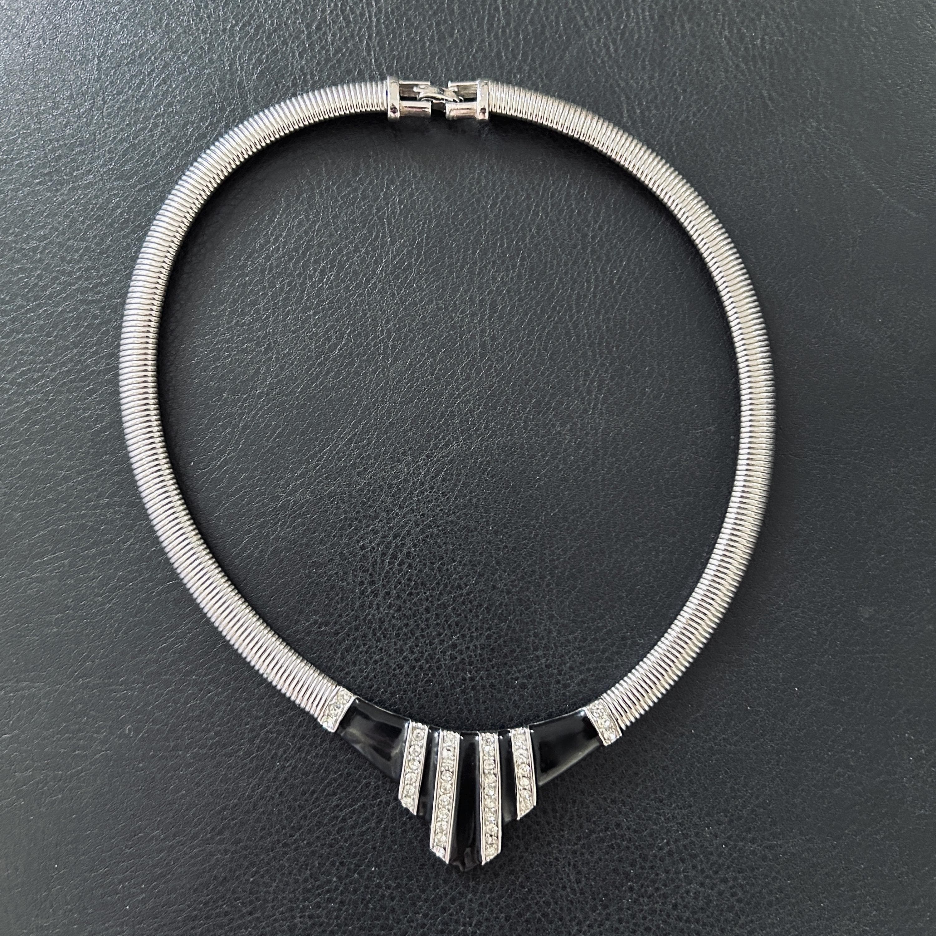 Vintage 80s GIVENCHY snake chain necklace collar choker with crystals