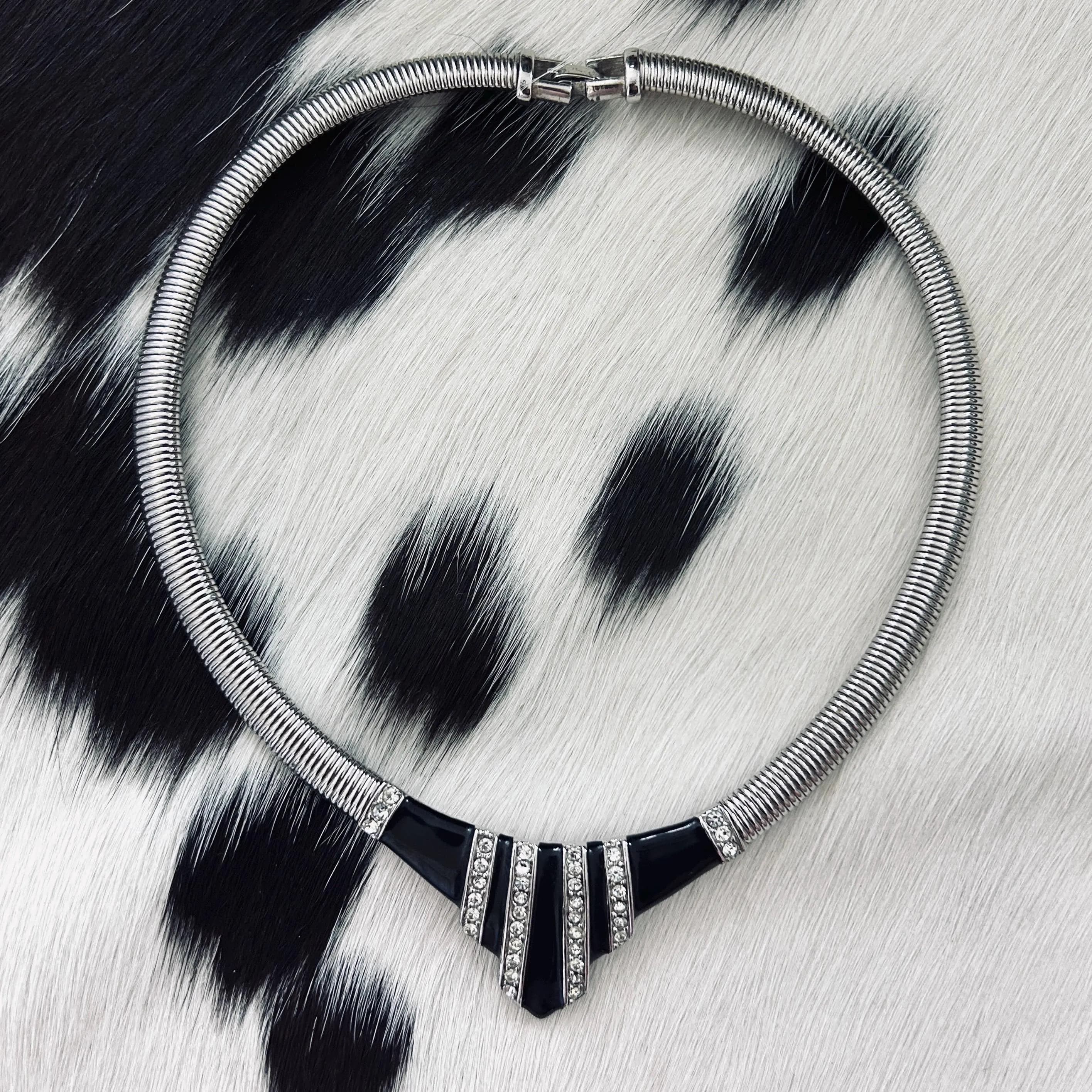 Vintage 80s GIVENCHY snake chain necklace collar choker with crystals - image 2