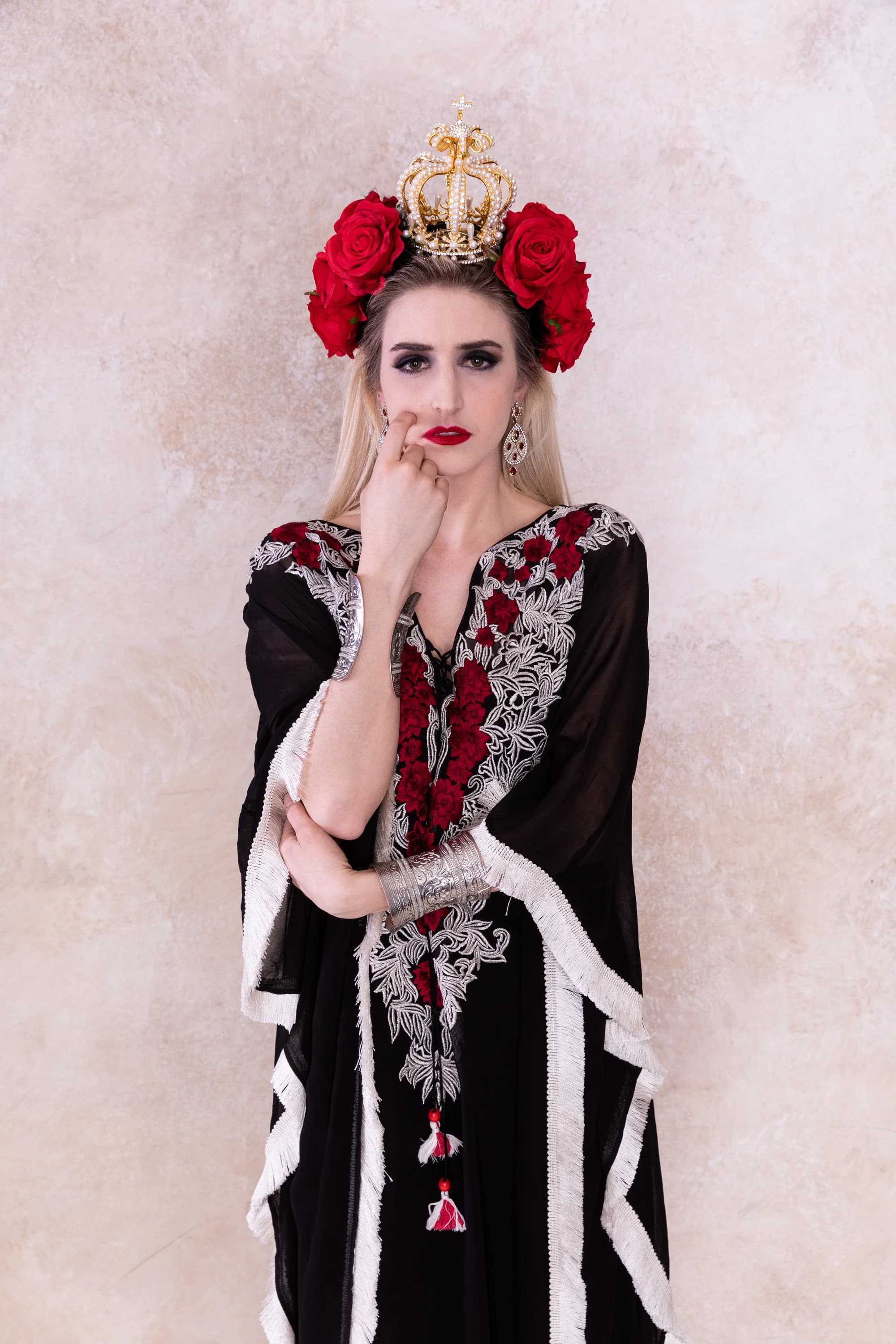 Embroidered Black Viscose Kaftan Dress, Plus Size Maxi - image 4