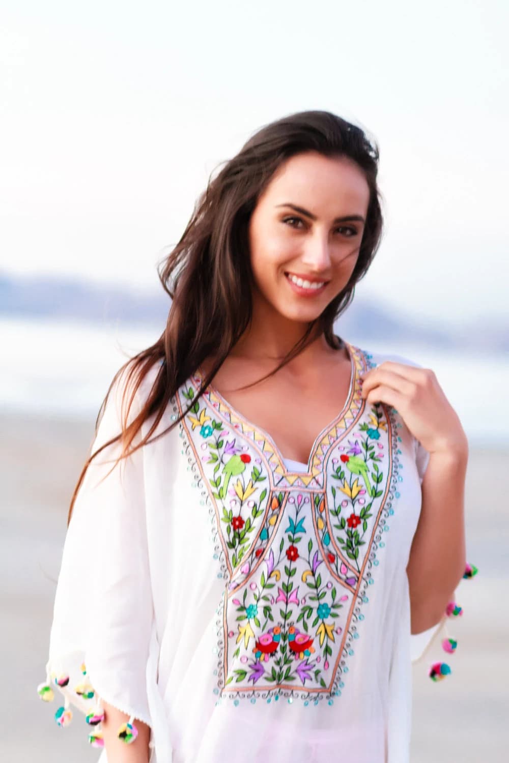 Embroidered Boho Kaftan Dress, White Maxi, Plus Size Beach Cover Up - image 4