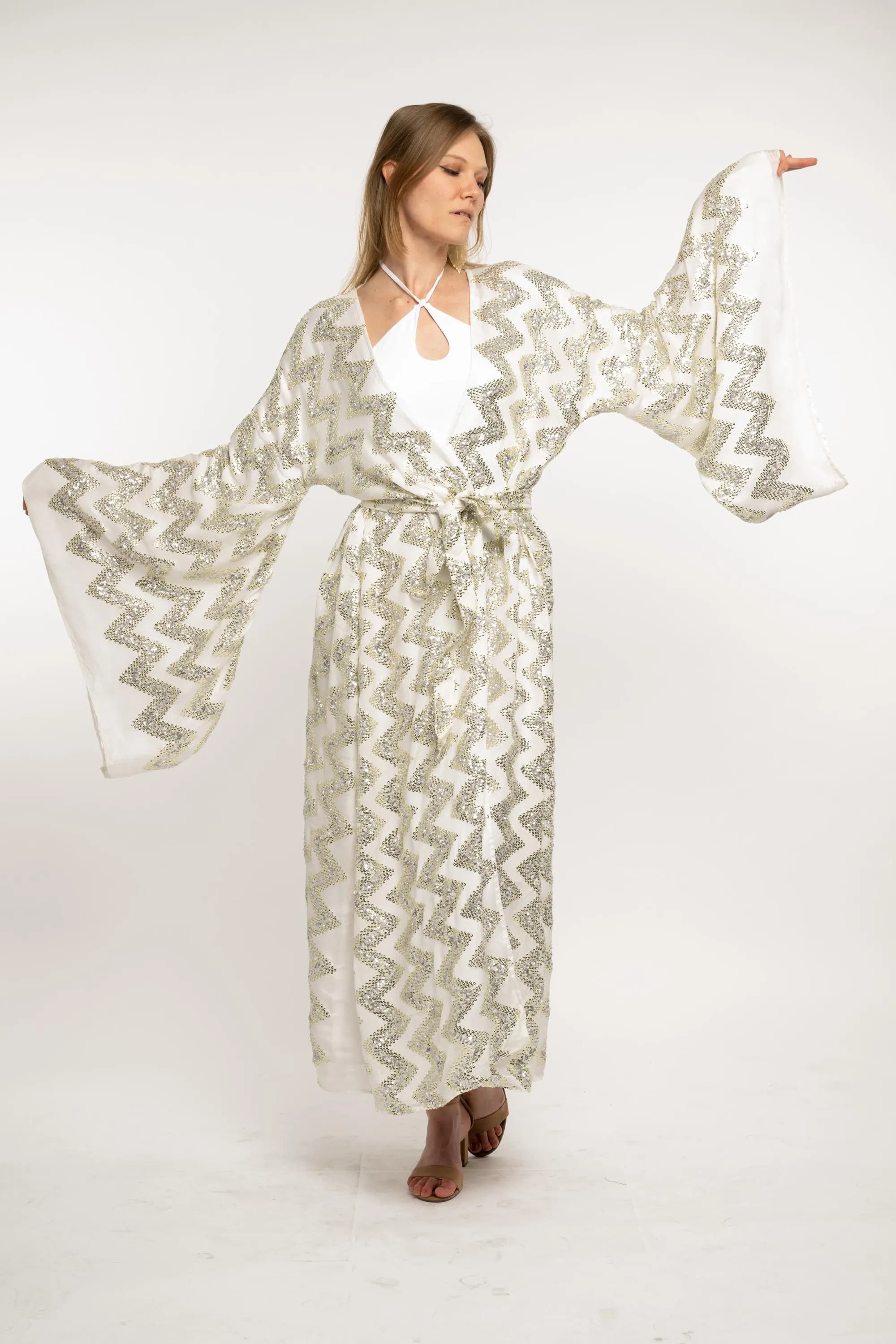 Silver Sequin Kimono Dress, Holiday Party Gown - image 3