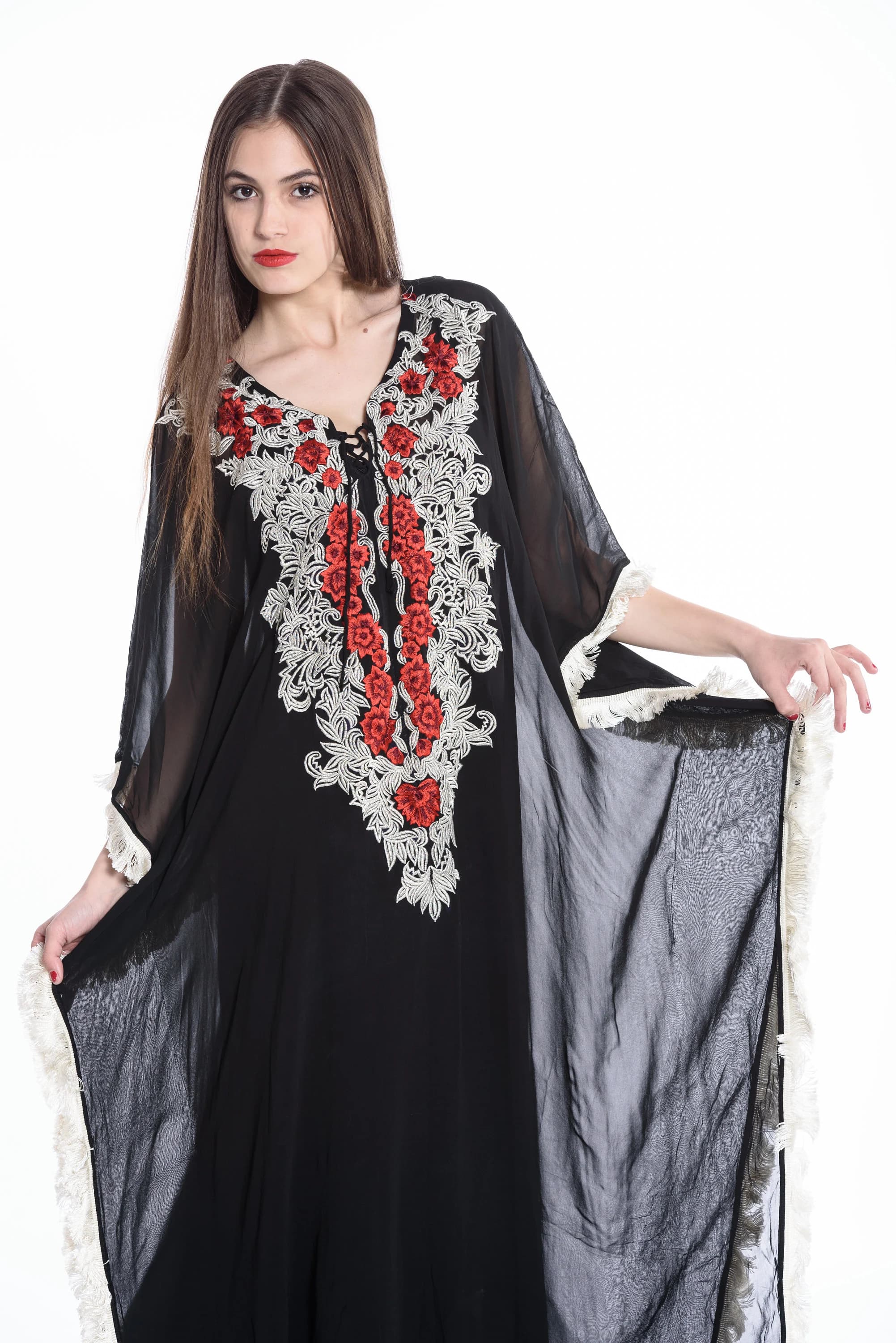 Embroidered Black Viscose Kaftan Dress, Plus Size Maxi - image 5