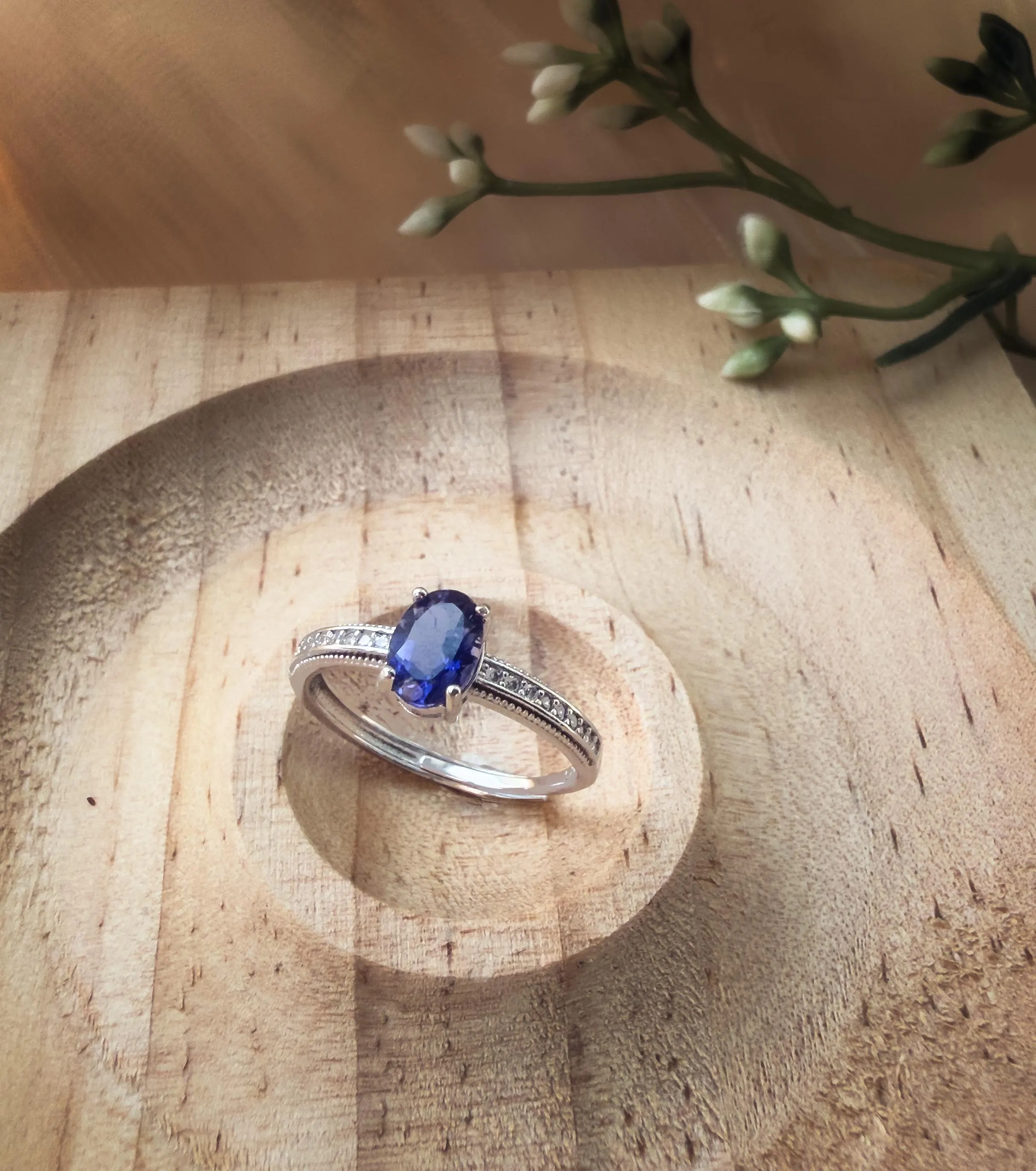 Natural Tanzanite 925 Sterling Silver Ring, Oval Purple Silver Ring, Adjustable Oval Tanzanite Ring, Engagement Promise Ring (SR10) - image 4