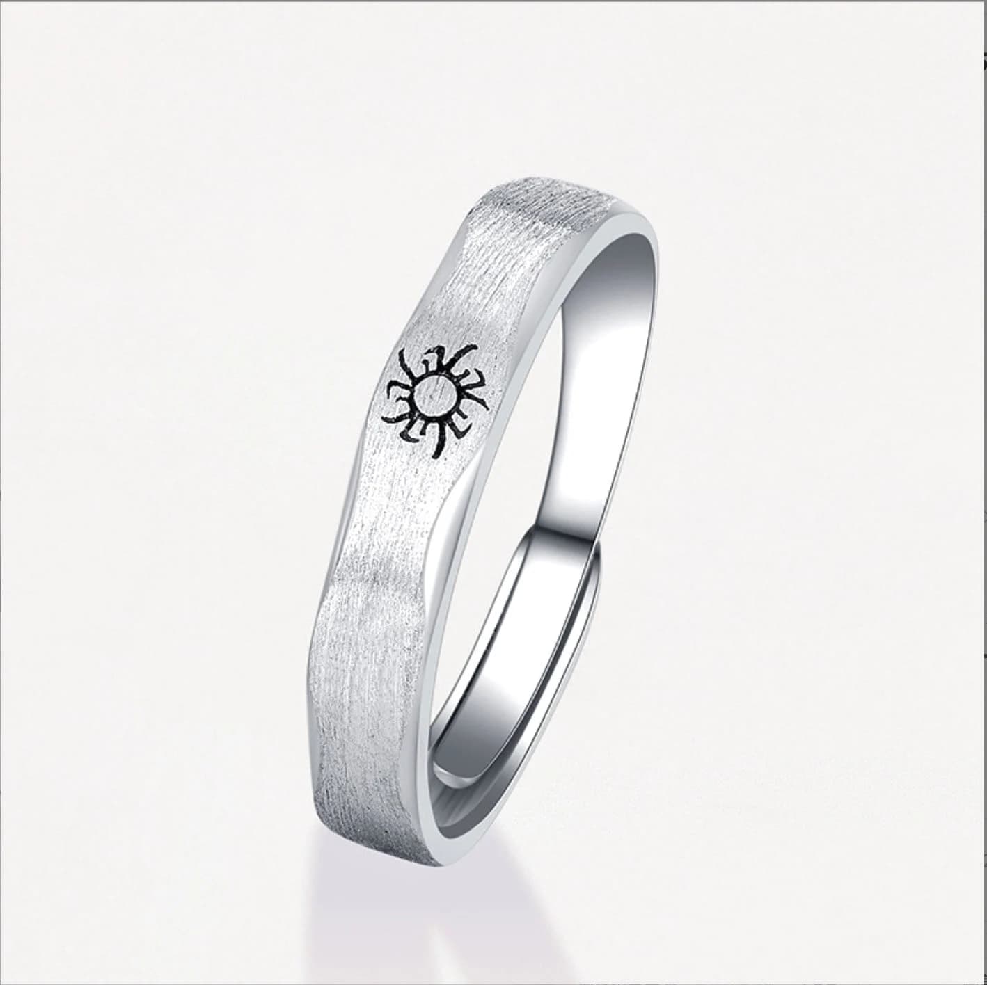 925 Sterling Silver Sun & Moon Couple Ring, Adjustable Matching Ring, Best Friends Ring Set,Brushed Finish Personalized Ring Set(SR01) - image 5