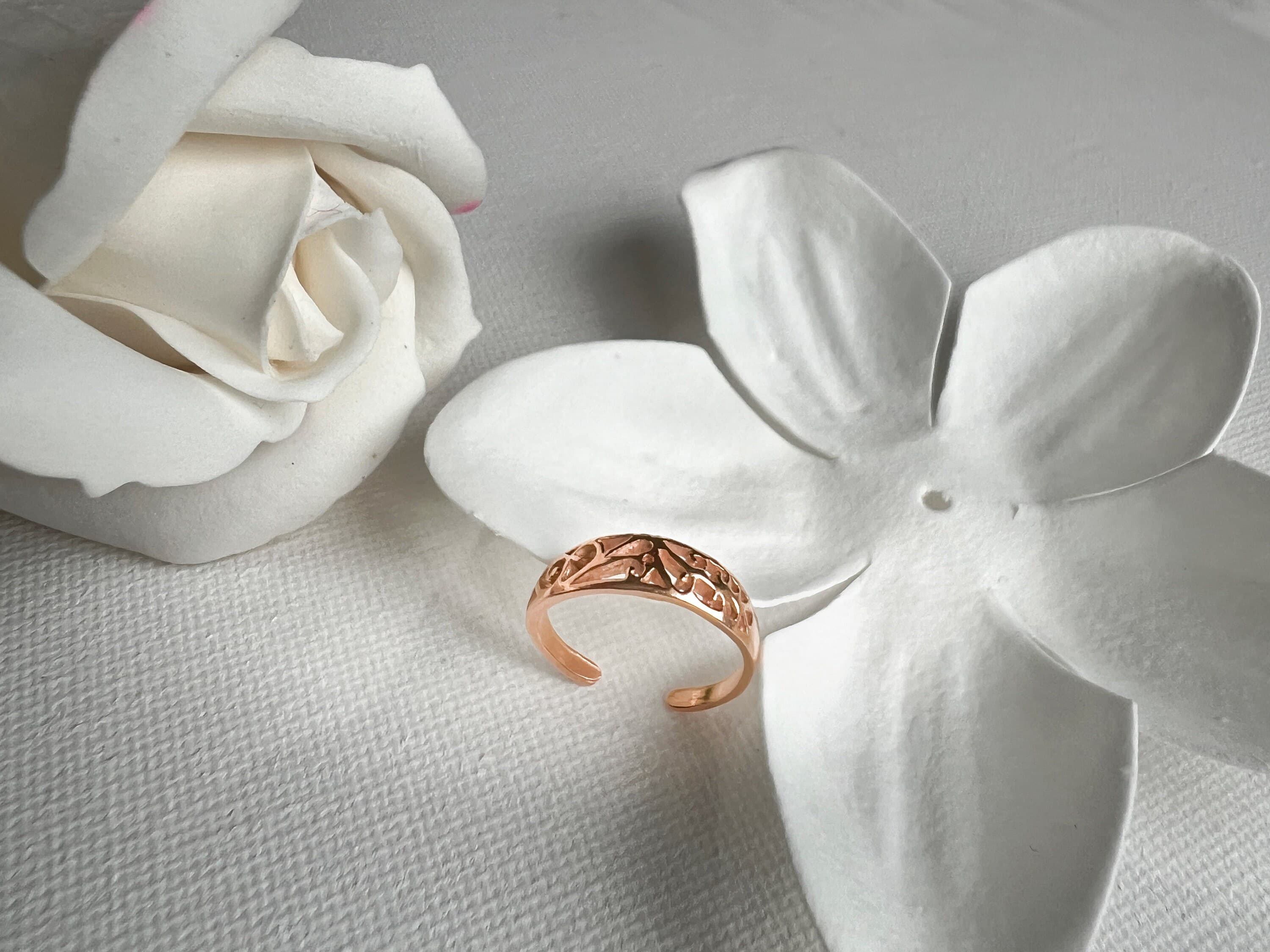 18K Rose Gold Plated Sterling Silver Toe Ring, Classic Toe ring, Boho Toe Ring, Carving Rose Gold Toe Ring, Adjustable Ring(TR15) - image 3