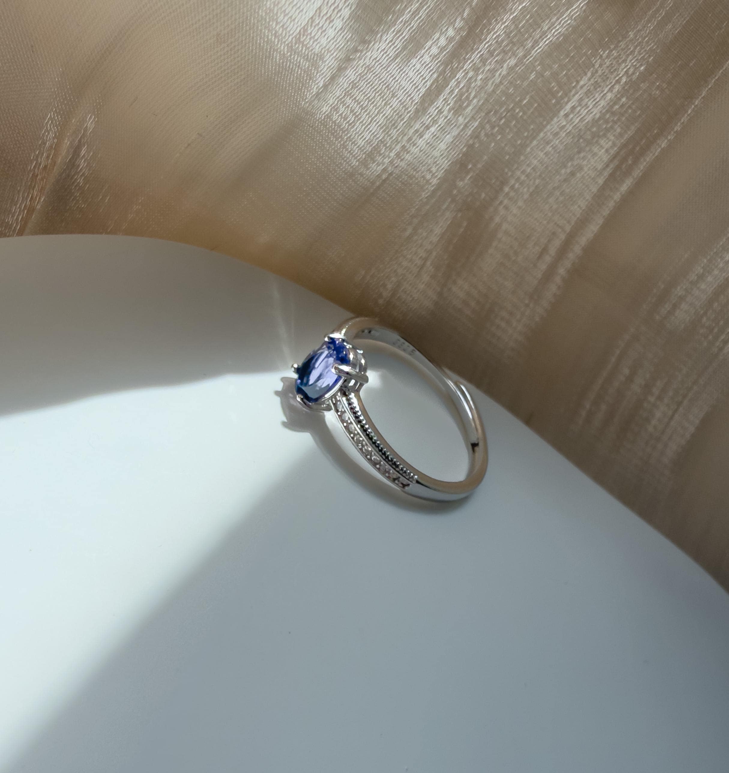 Natural Tanzanite 925 Sterling Silver Ring, Oval Purple Silver Ring, Adjustable Oval Tanzanite Ring, Engagement Promise Ring (SR10) - image 5