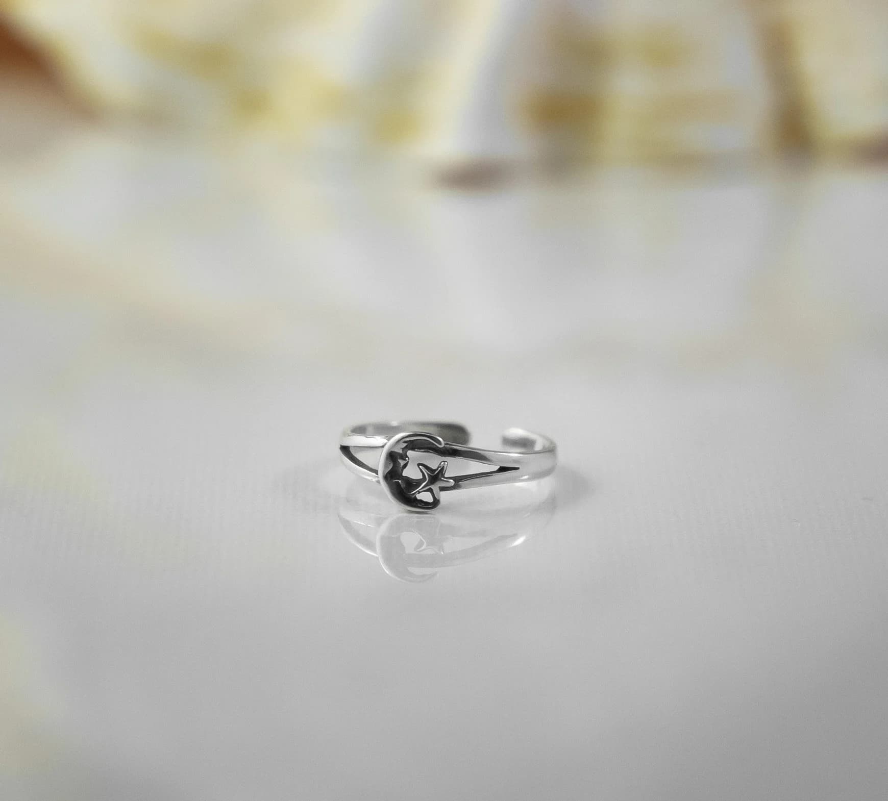 Sterling Silver Star & Moon Toe Ring, Hand Made Solid Silver Toe Rings, Adjustable Toe Rings, Midi Rings, Pinky Rings (TR10) - image 3
