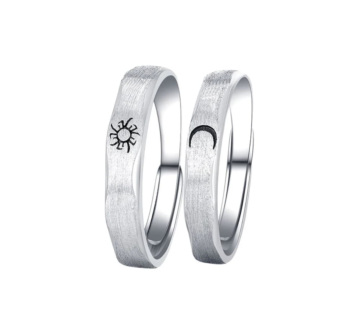 925 Sterling Silver Sun & Moon Couple Ring, Adjustable Matching Ring, Best Friends Ring Set,Brushed Finish Personalized Ring Set(SR01) - image 4