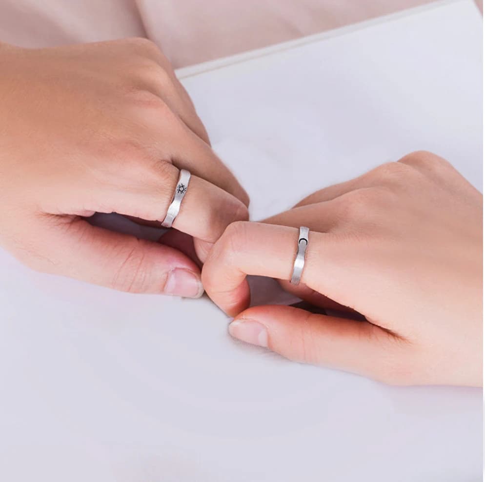 925 Sterling Silver Sun & Moon Couple Ring, Adjustable Matching Ring, Best Friends Ring Set,Brushed Finish Personalized Ring Set(SR01) - image 3
