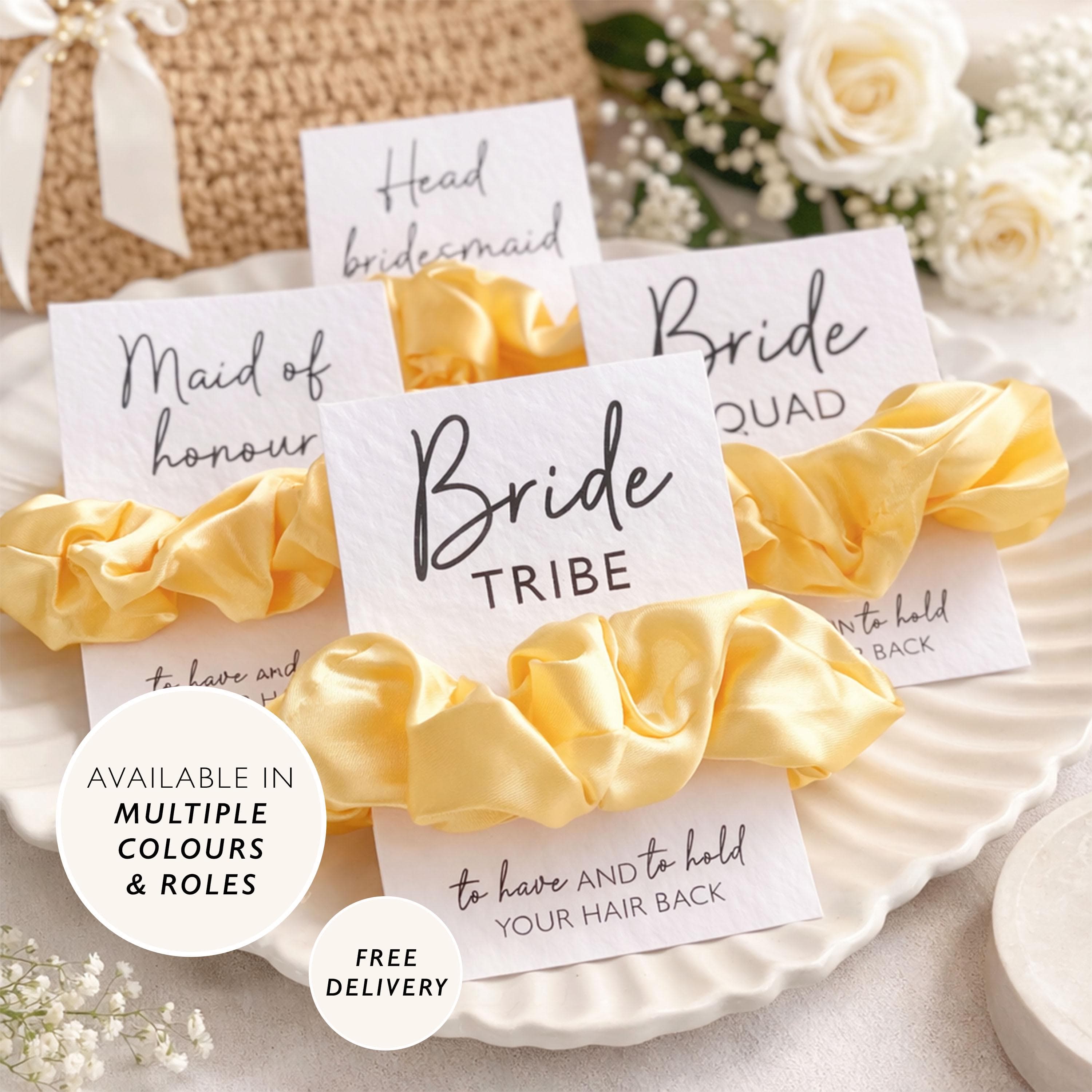 Hen Party Bag Filler Scrunchie Favours Lemon Yellow Personalised Hair Ties for Bride Tribe & Bride Squad Gift Bags - image 2