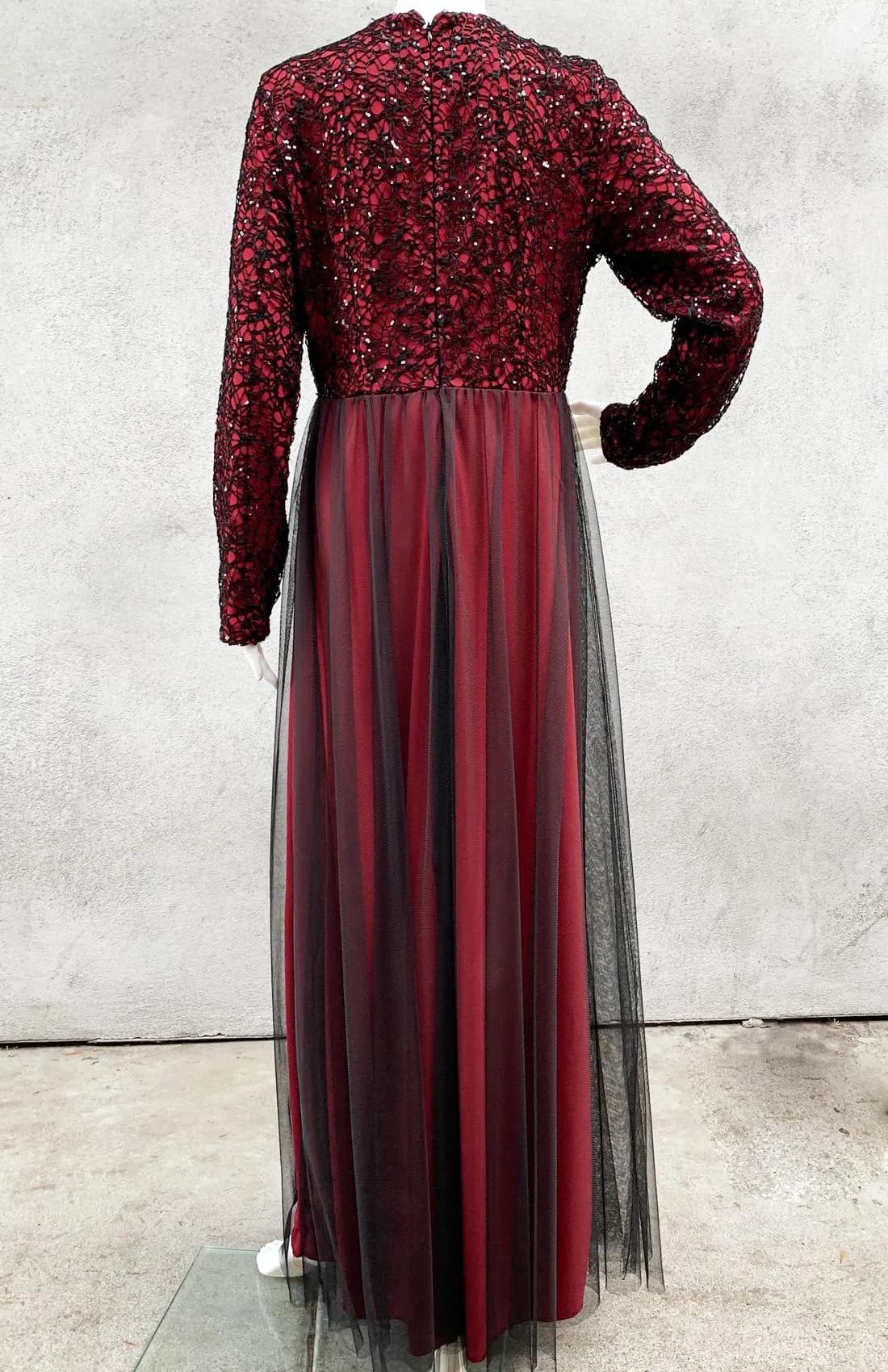 Red Lace Tulle Long Dress