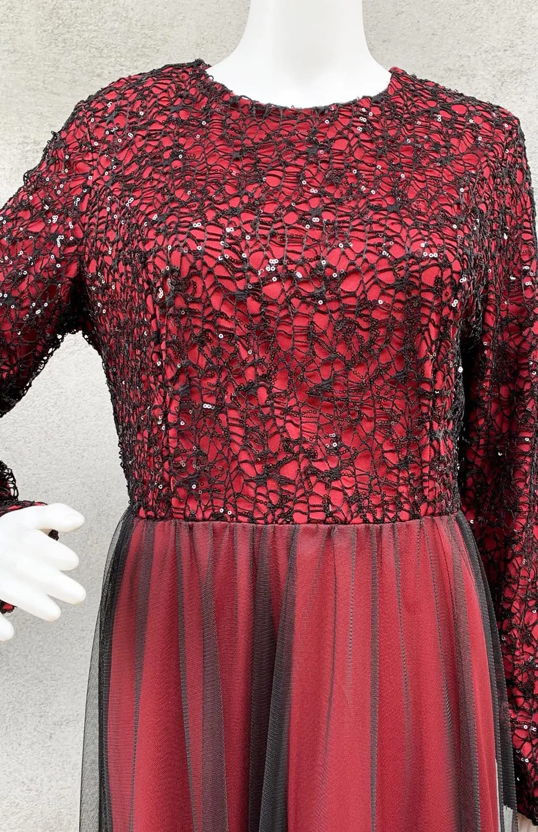 Red Lace Tulle Long Dress