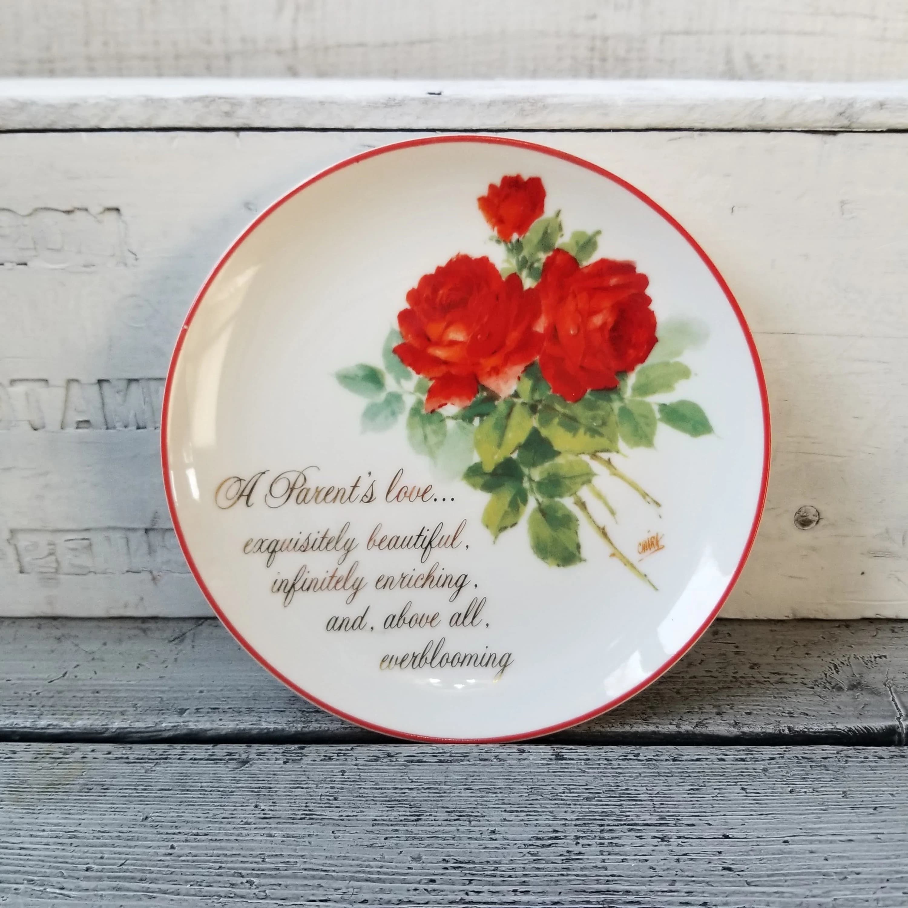 Lasting Memories rose plate, vintage Parent's love plate, small porcelain collector plate, American Greetings plate, vintage parents gift