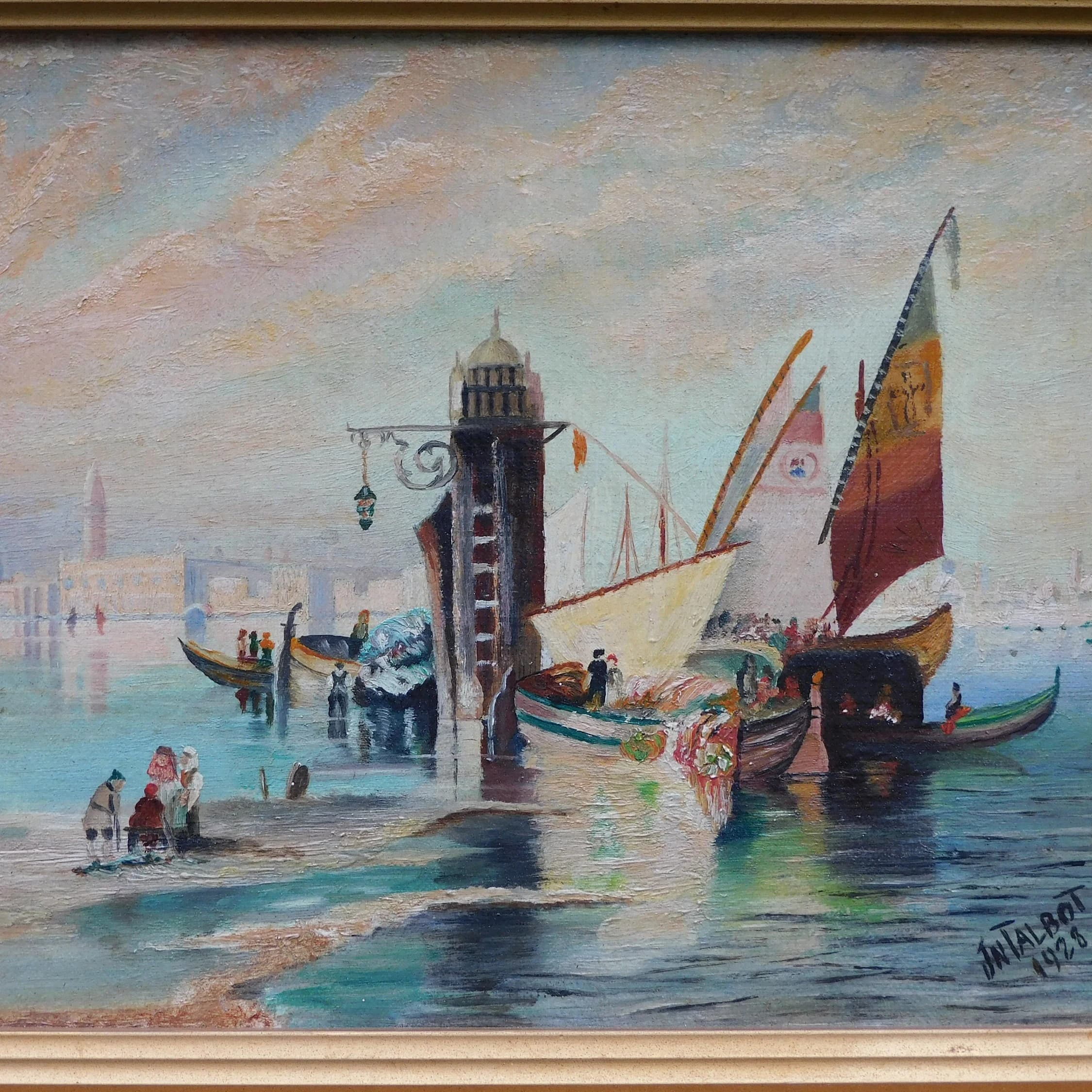 Original Oil Painting Venetian Lake Scene , 1928 signed by artist - image 5