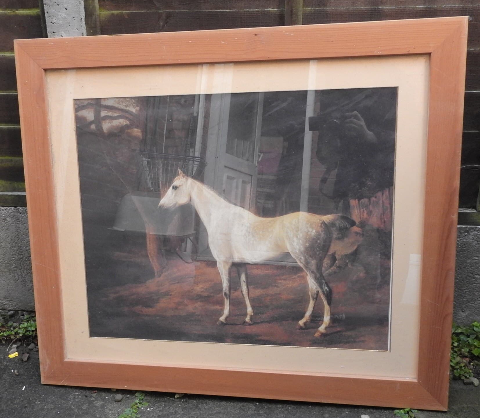 Vintage "GREY MARE" Horse Print: Large Wooden Framed Glazed Art - image 3