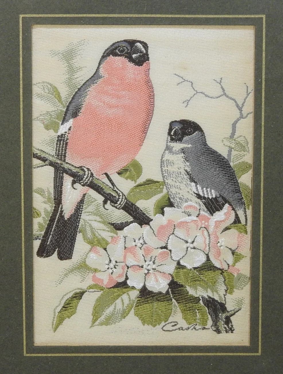Vintage Woven silk picture of Bullfinch on a branch by cash ltd - Bullfinch - image 4