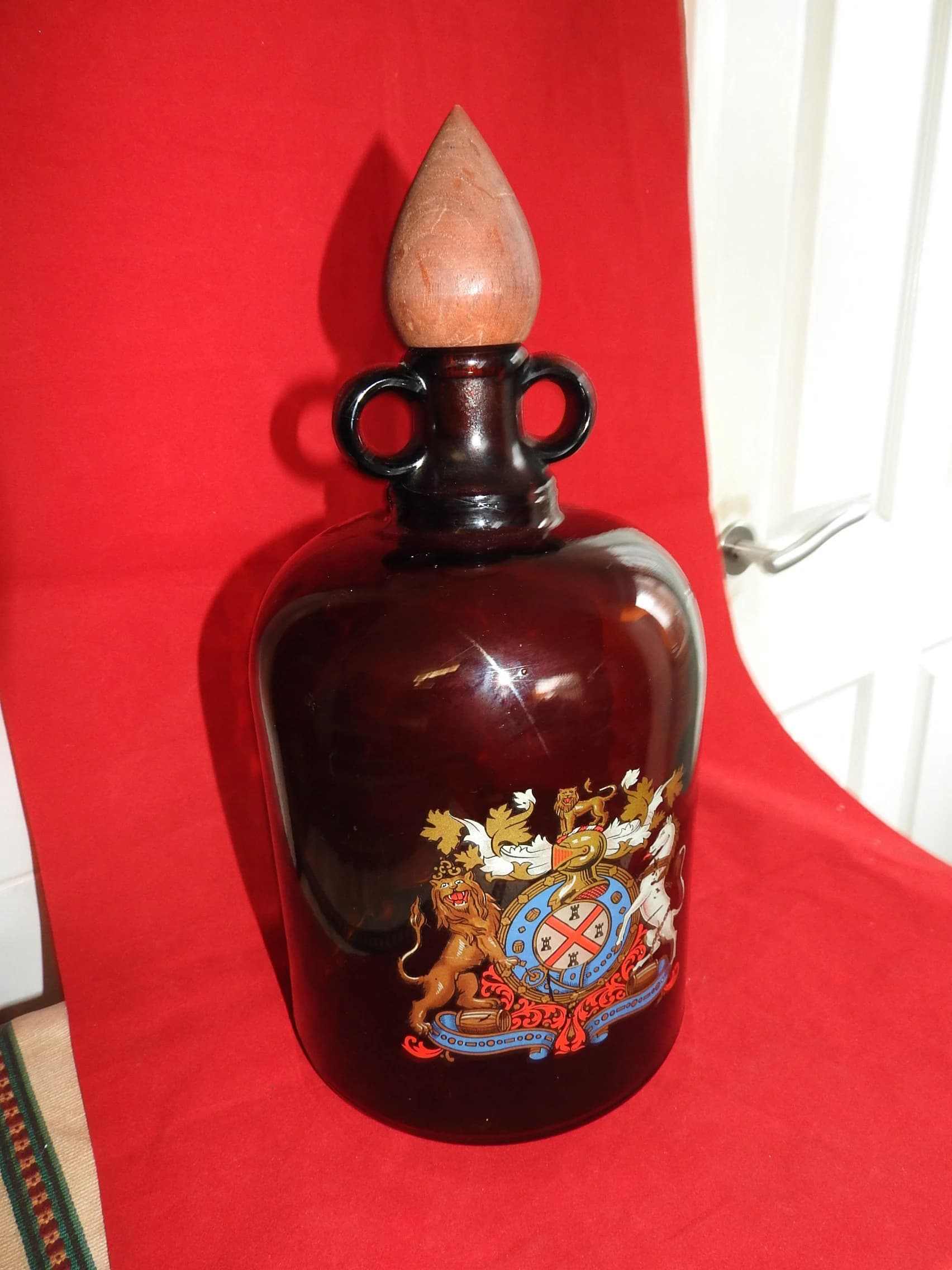 Rare antique/ vintage brown glass Demijohn with wooden stopper - image 3