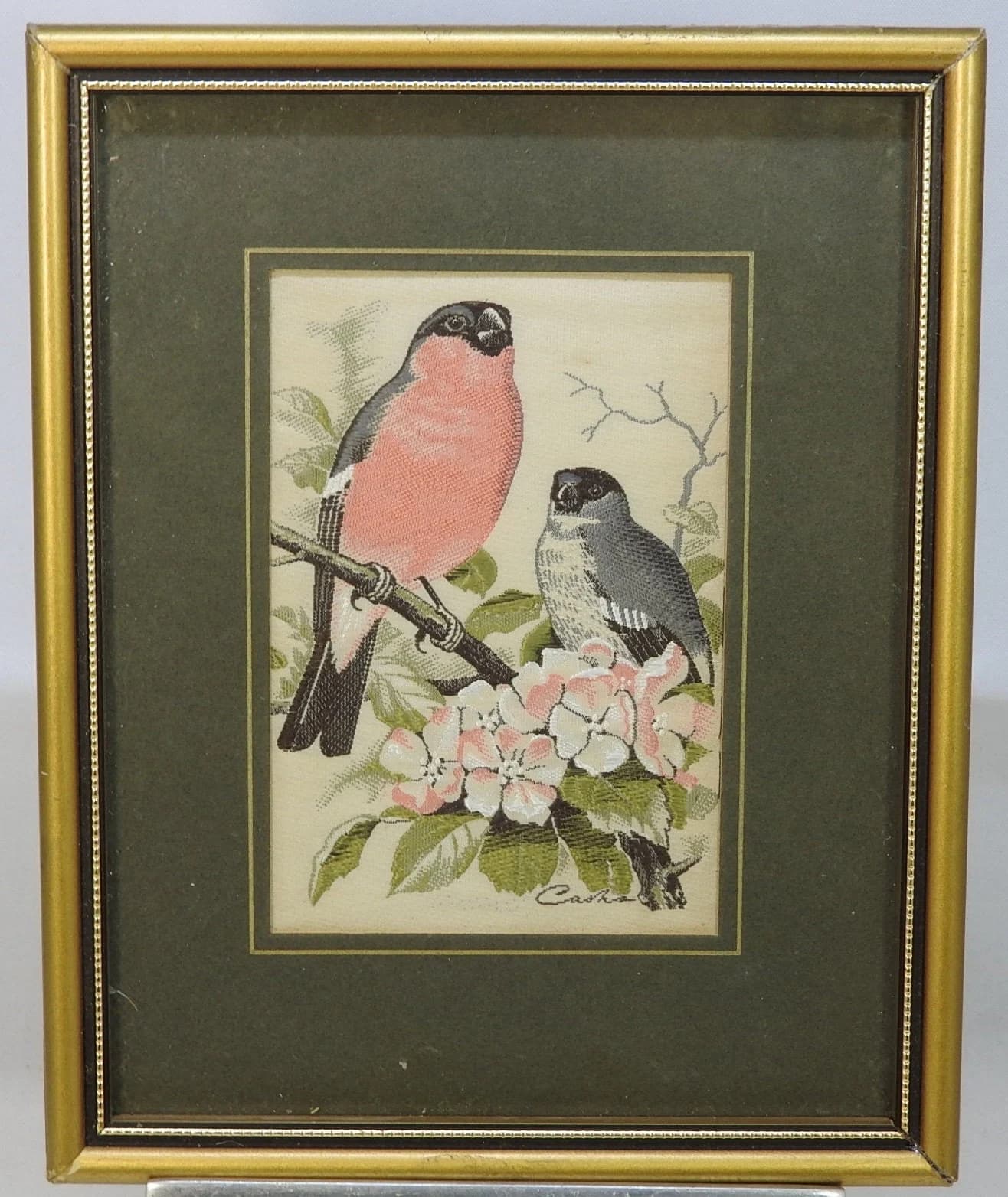 Vintage Woven silk picture of Bullfinch on a branch by cash ltd - Bullfinch - image 3
