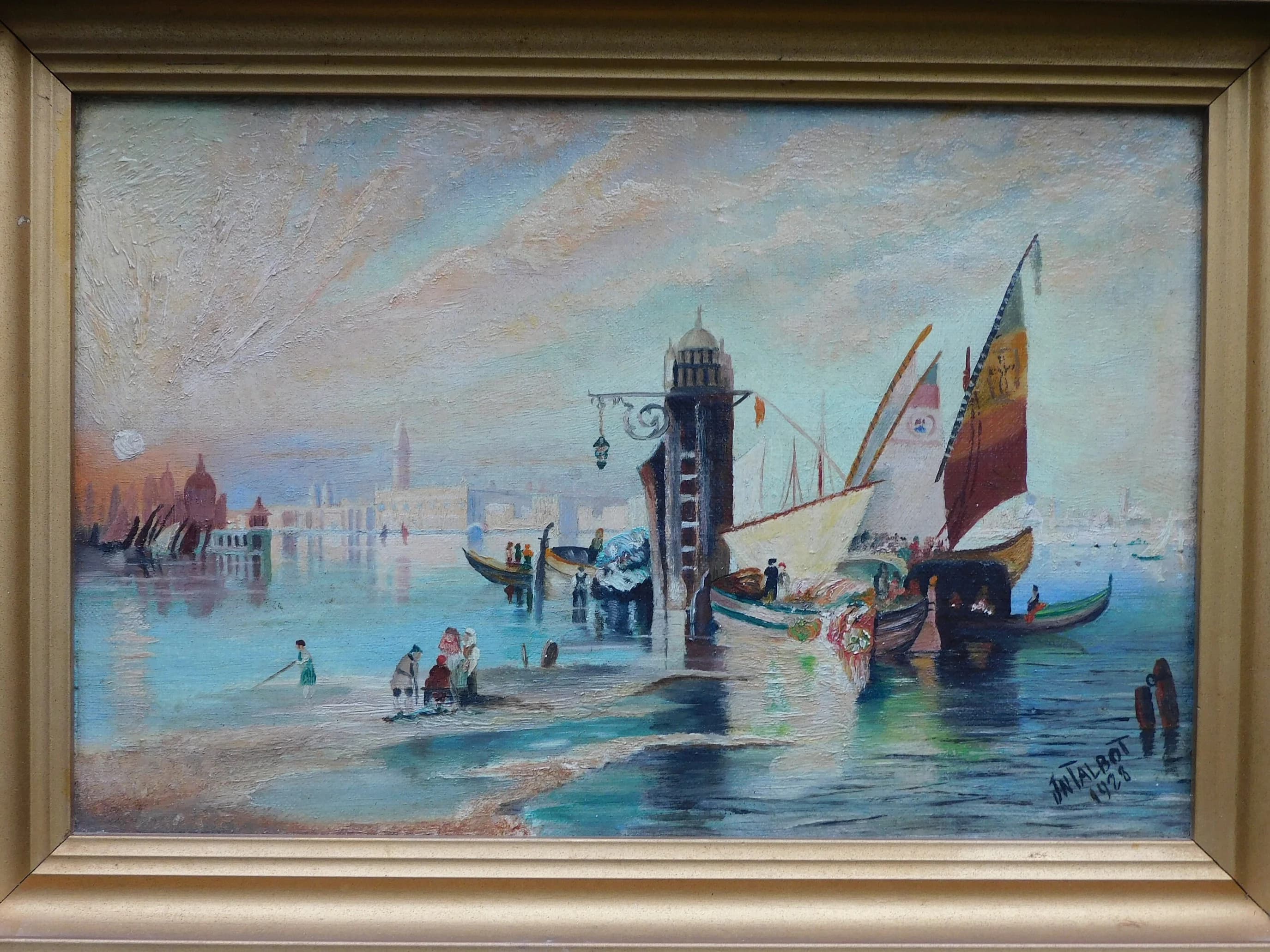 Original Oil Painting Venetian Lake Scene , 1928 signed by artist - image 4