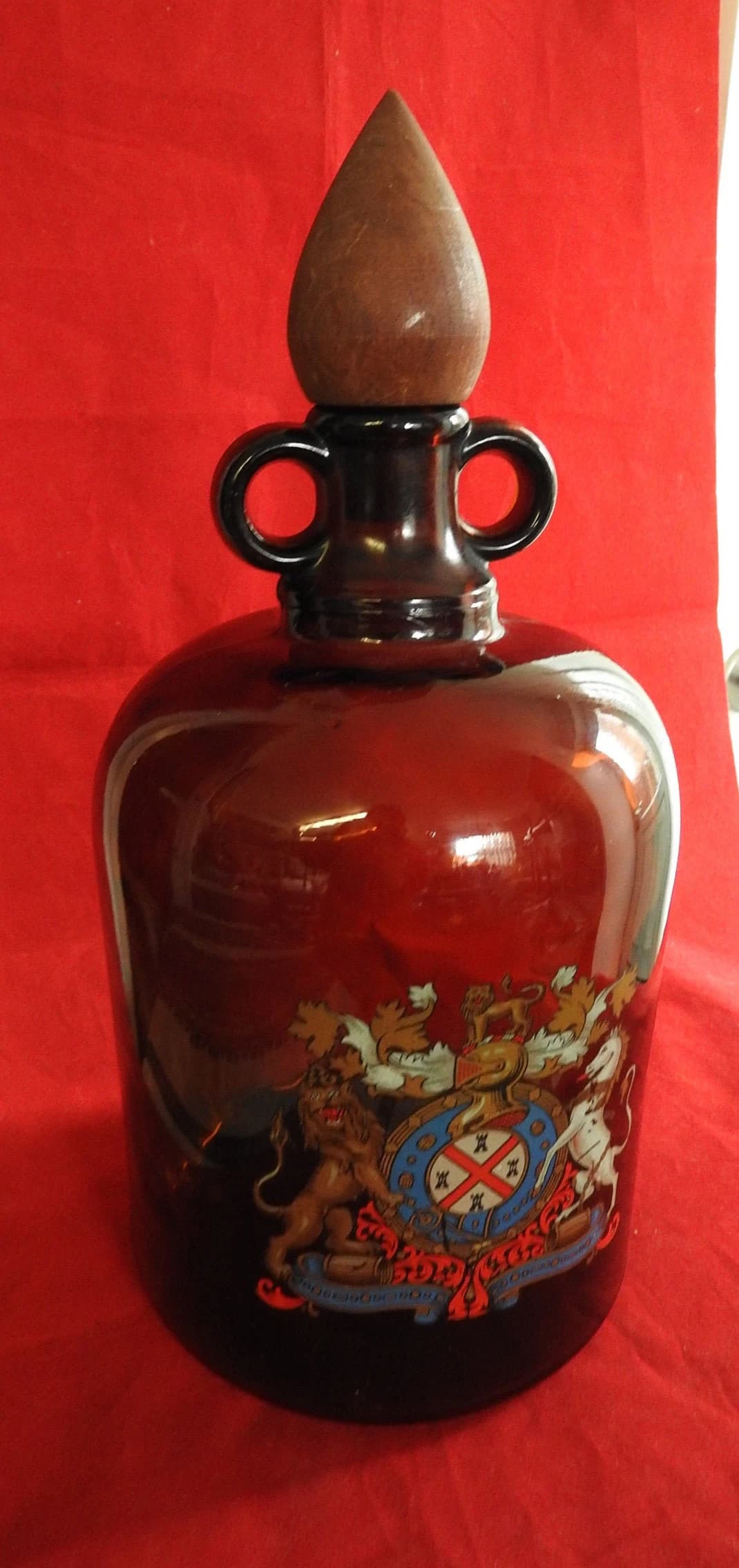 Rare antique/ vintage brown glass Demijohn with wooden stopper - image 4
