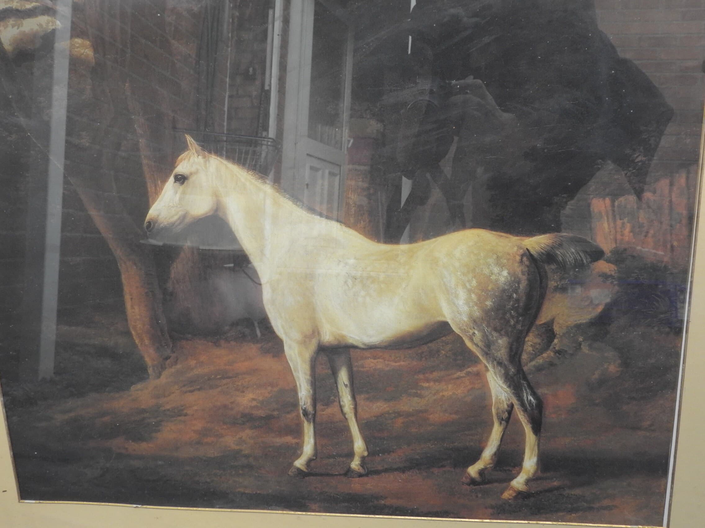 Vintage "GREY MARE" Horse Print: Large Wooden Framed Glazed Art - image 4