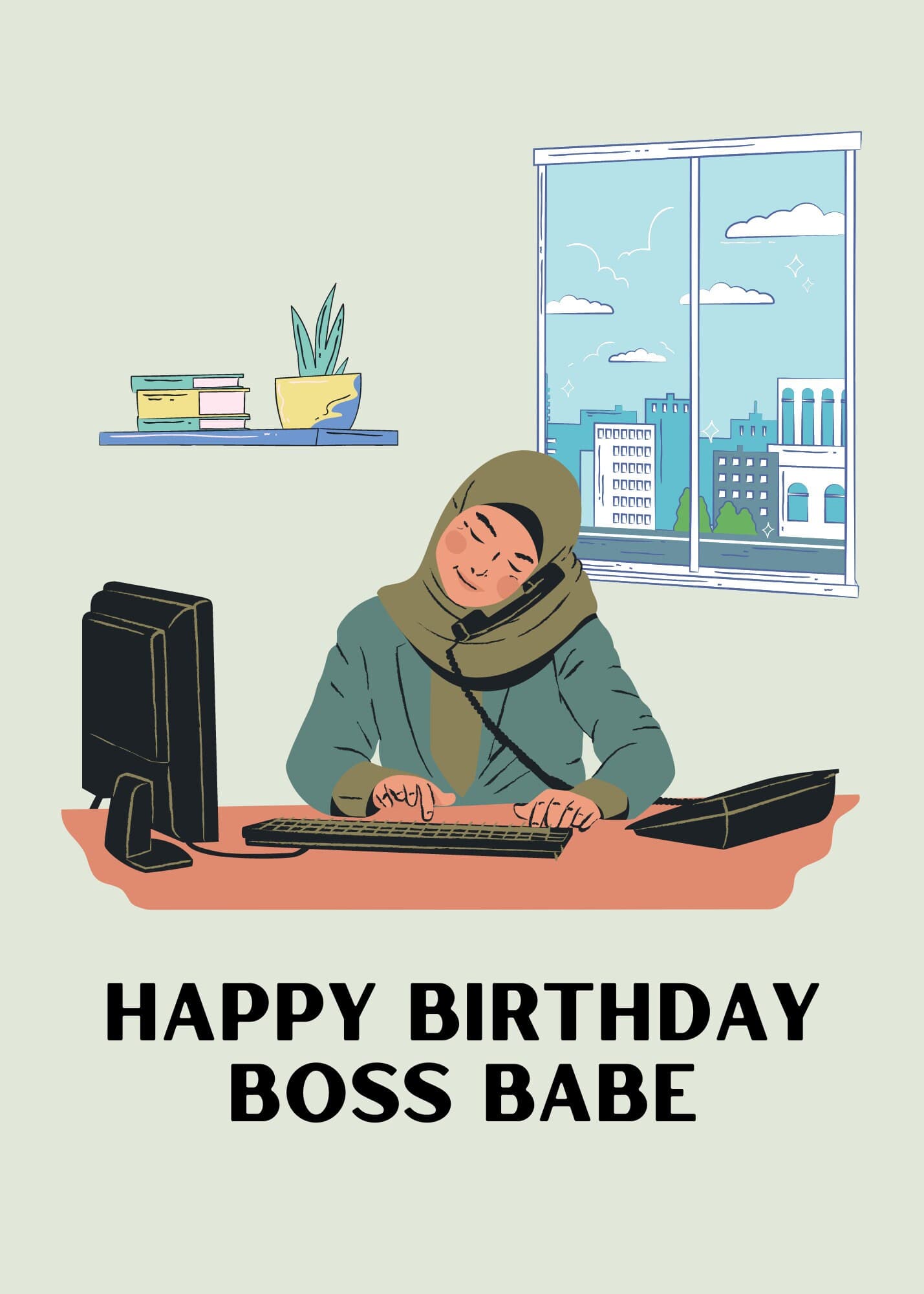 Hijabi Boss Babe Birthday Card: Muslim Girl, Corporate Gift (Digital Download) - image 2