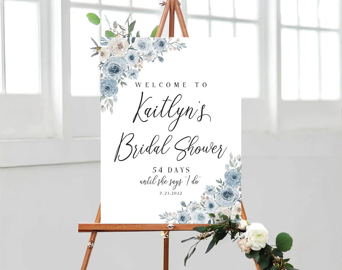 Bridal Shower decoration, Bridal Shower Welcome Sign, Bridal Shower sign, Bridal shower invite, Bridal shower Poster, Dusty Blue Decoration - image 3