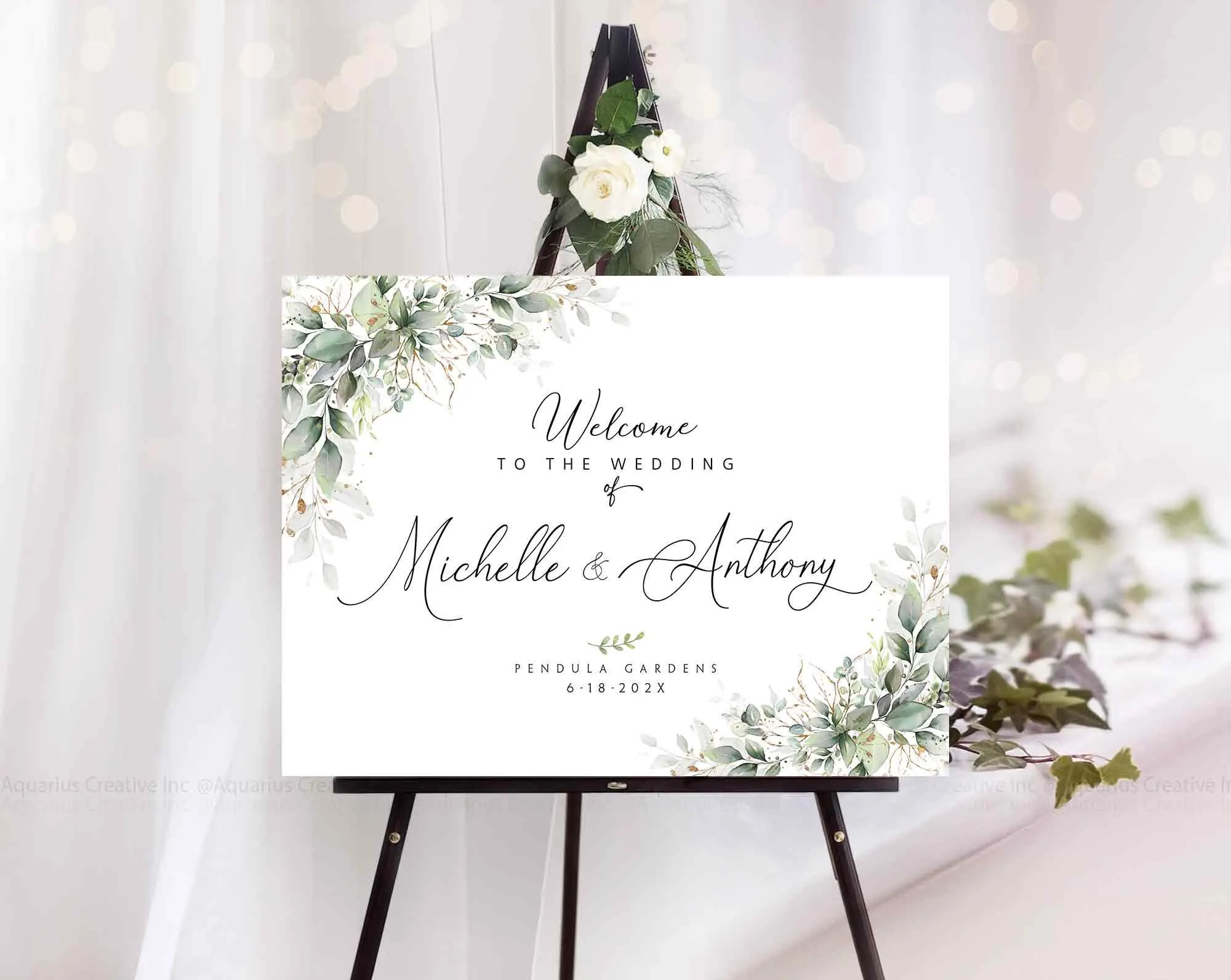 Wedding Welcome Sign, Wedding signs, Greenery Wedding decor, Engagement welcome sign, Rehearsal Dinner Sign, White rose Decor, White rose wedding Decorations, Reception Welcome Sign, Wedding reception sign, Engagement Decor, Rehearsal Dinner Decor