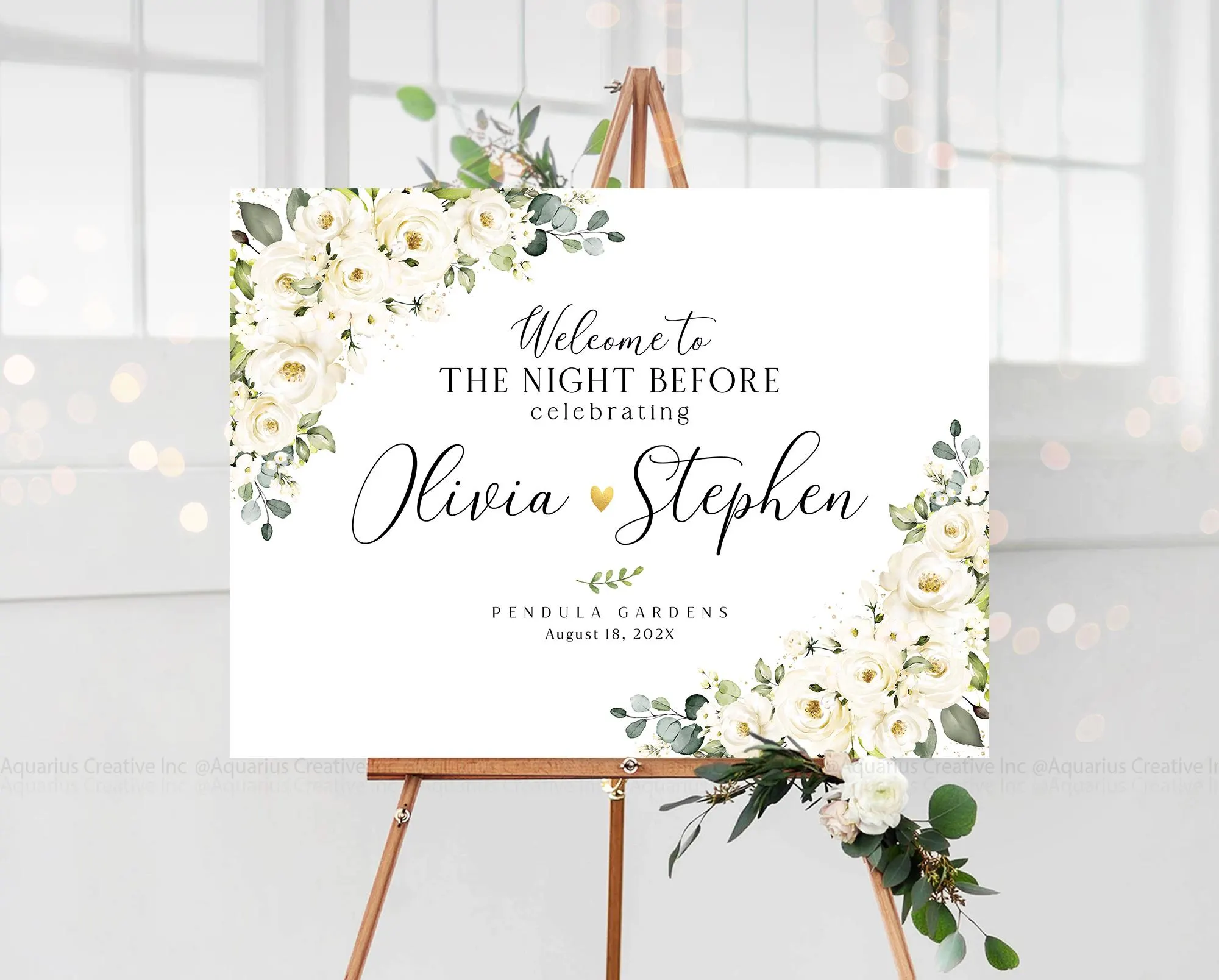 Rehearsal Dinner Sign, Wedding Rehearsal Sign, White rose Decor, Engagement welcome sign, Wedding welcome sign, White Rose Rehearsal Decor - image 3