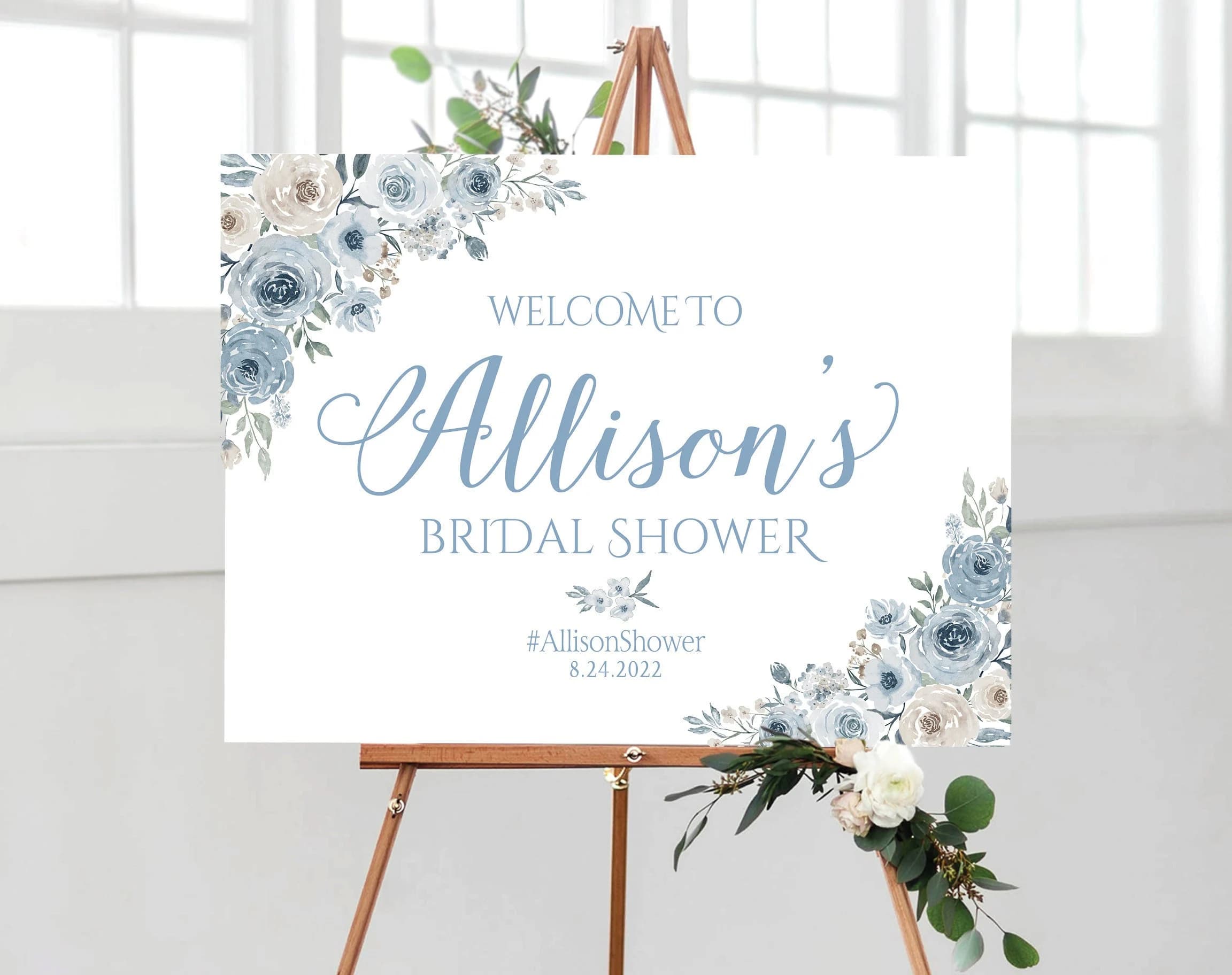 Bridal Shower decoration, Bridal Shower Welcome Sign, Bridal Shower sign, Bridal shower invite, Bridal shower Poster, Dusty Blue Decoration - image 4