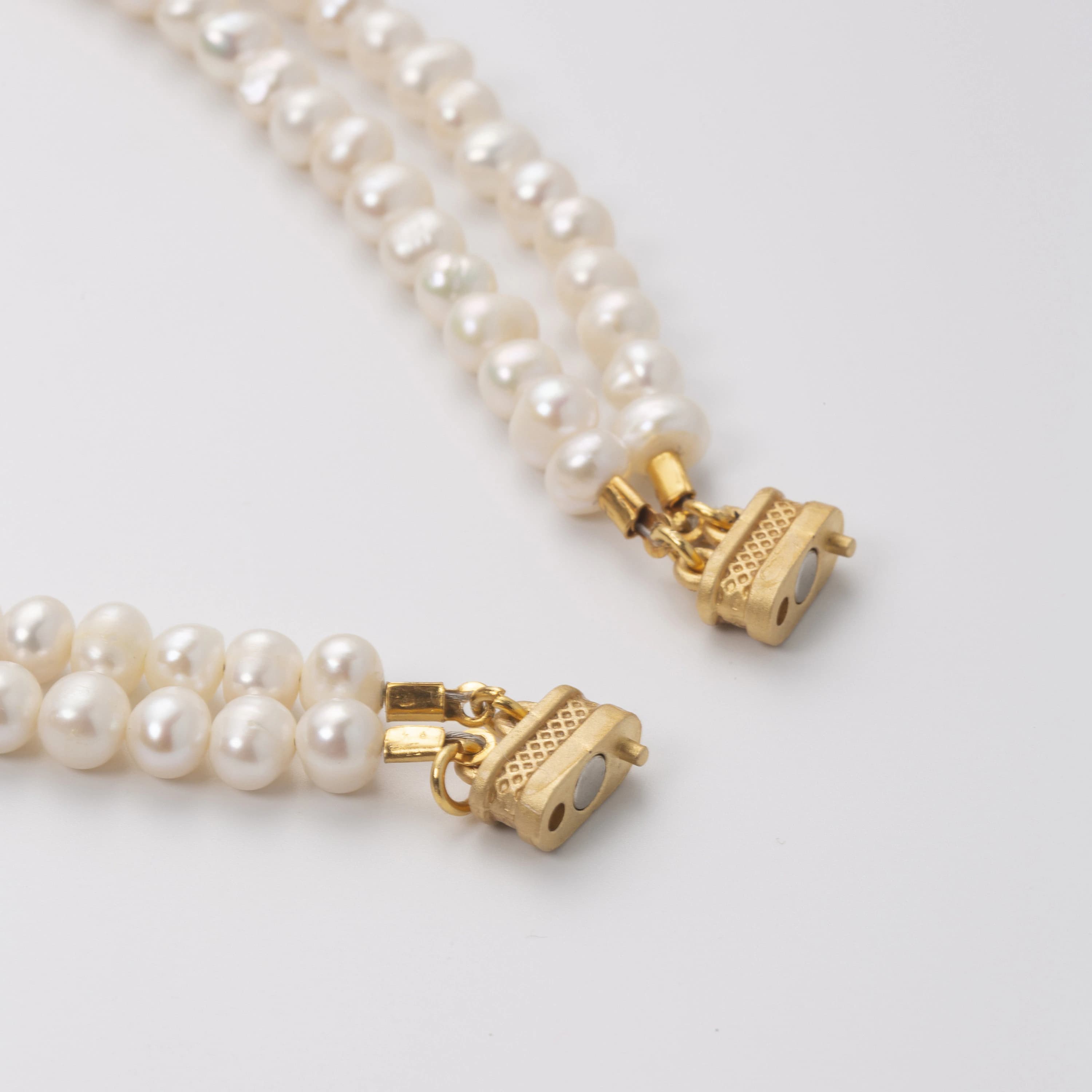 Double Level Pink PEARL NECKLACE SET with Gold Plating Star Brooch / Handmade - image 5