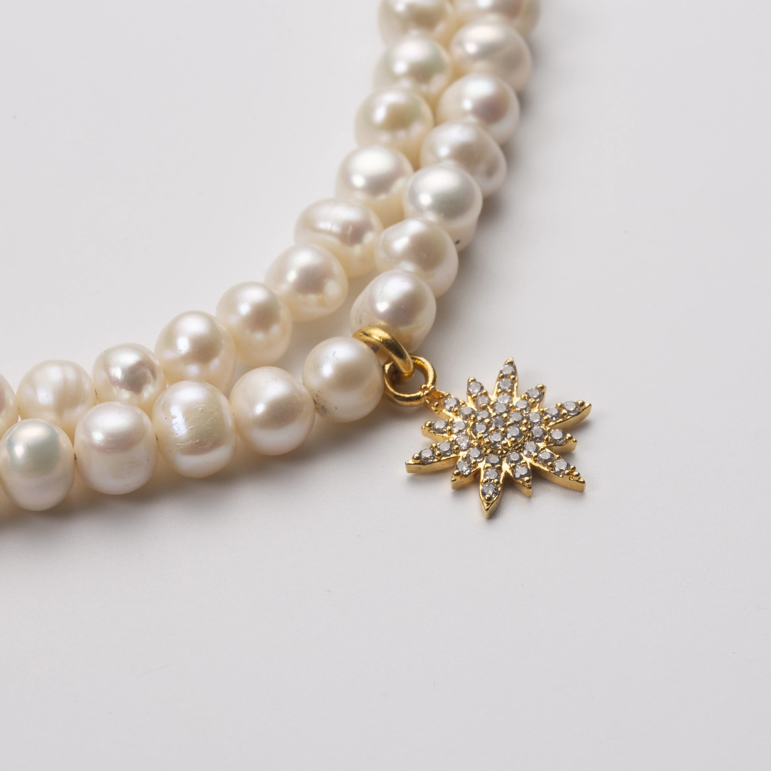 Double Level Pink PEARL NECKLACE SET with Gold Plating Star Brooch / Handmade - image 3