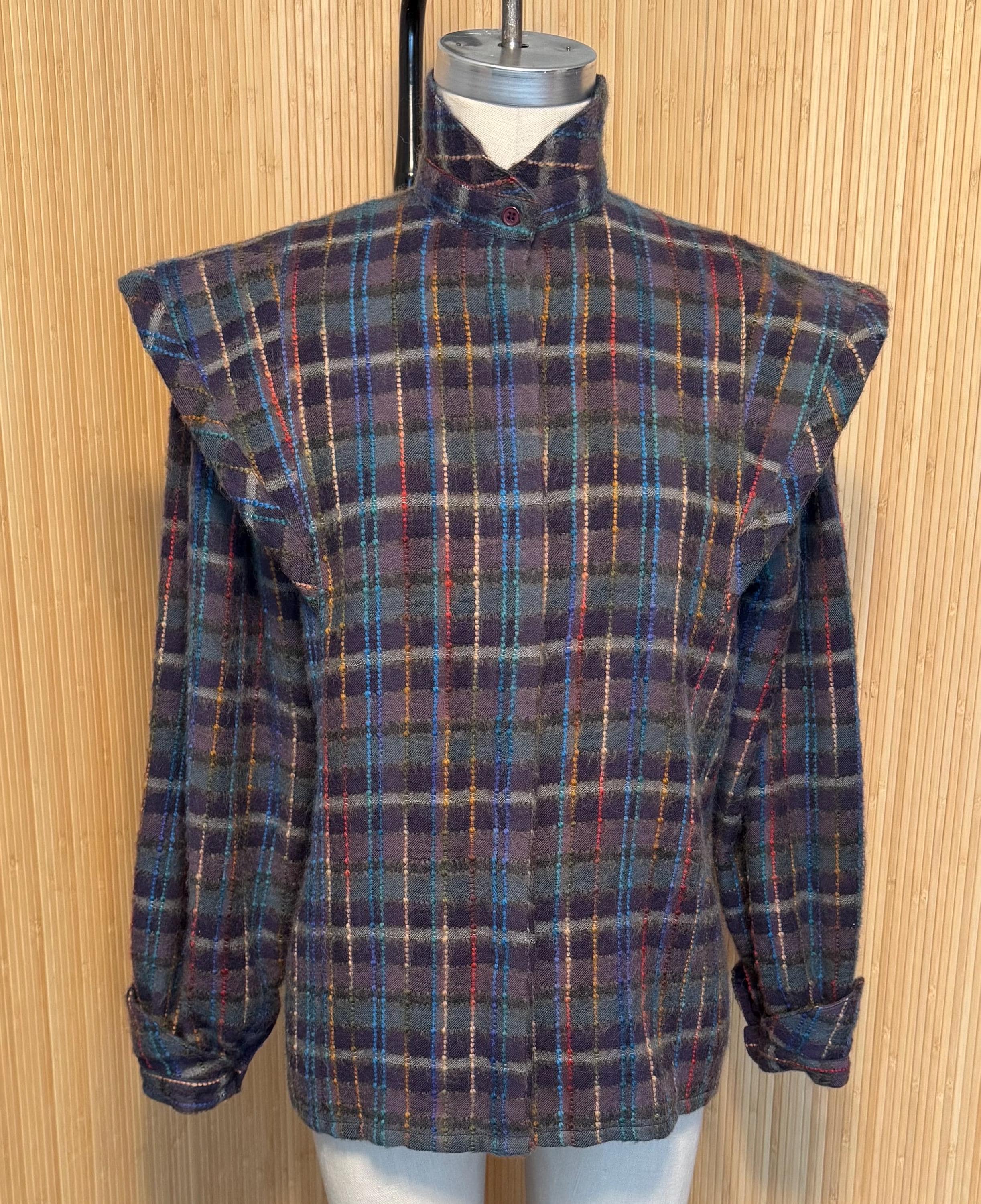 80s Marc D’Alcy Colorful Tweedy Lined Shirt/Jacket with Unique Flanged Shoulders