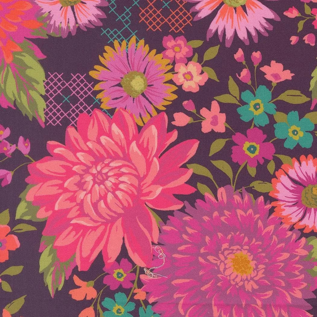 Moda Parlor by Crystal Manning - Happy Blooms Print on Plum (Item #11960 26) - yardage - image 3