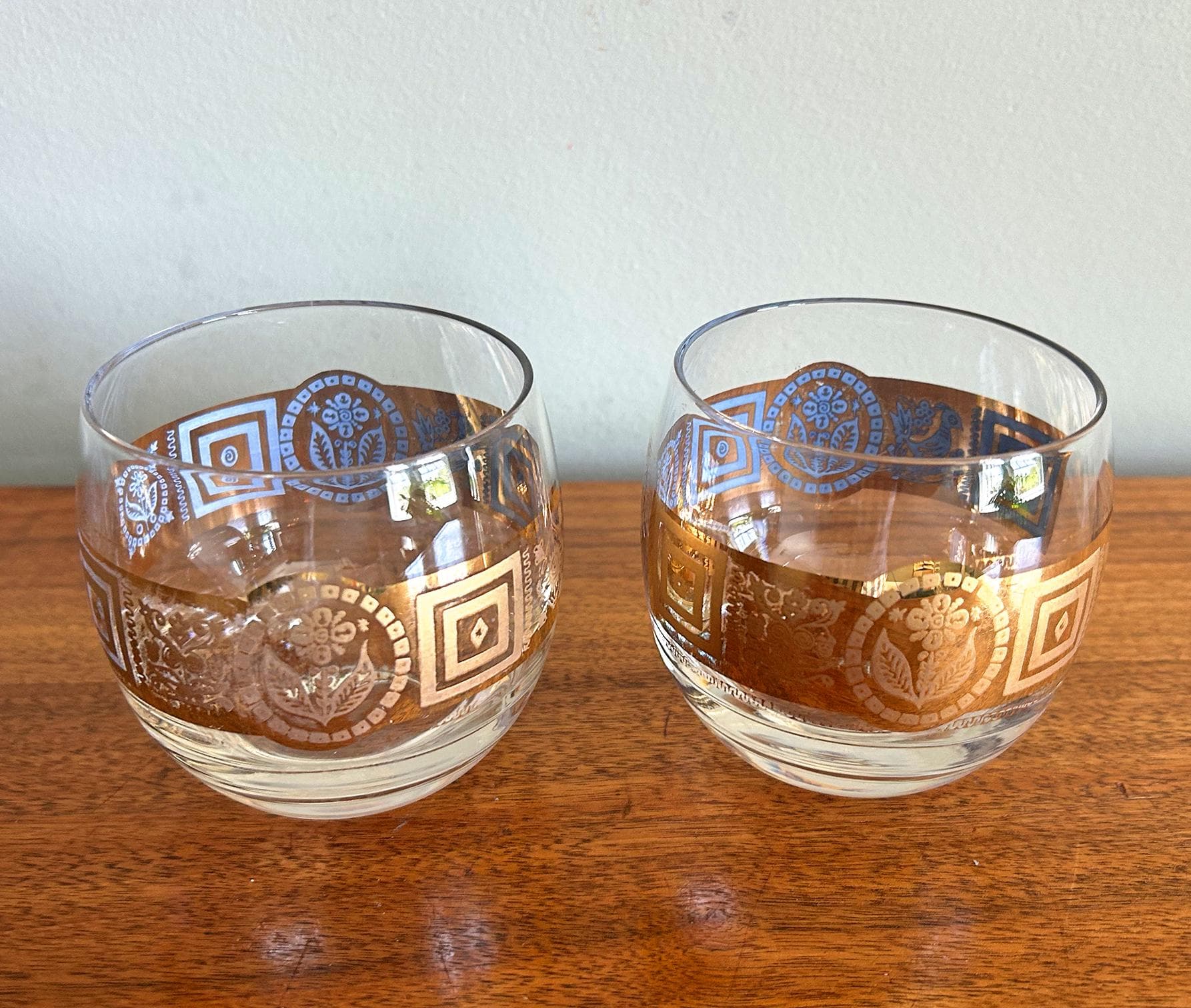 Vintage Culver Bird and Flower CUV117 22K Gold Roly Poly Cocktail Glasses - Set of 2 - image 5