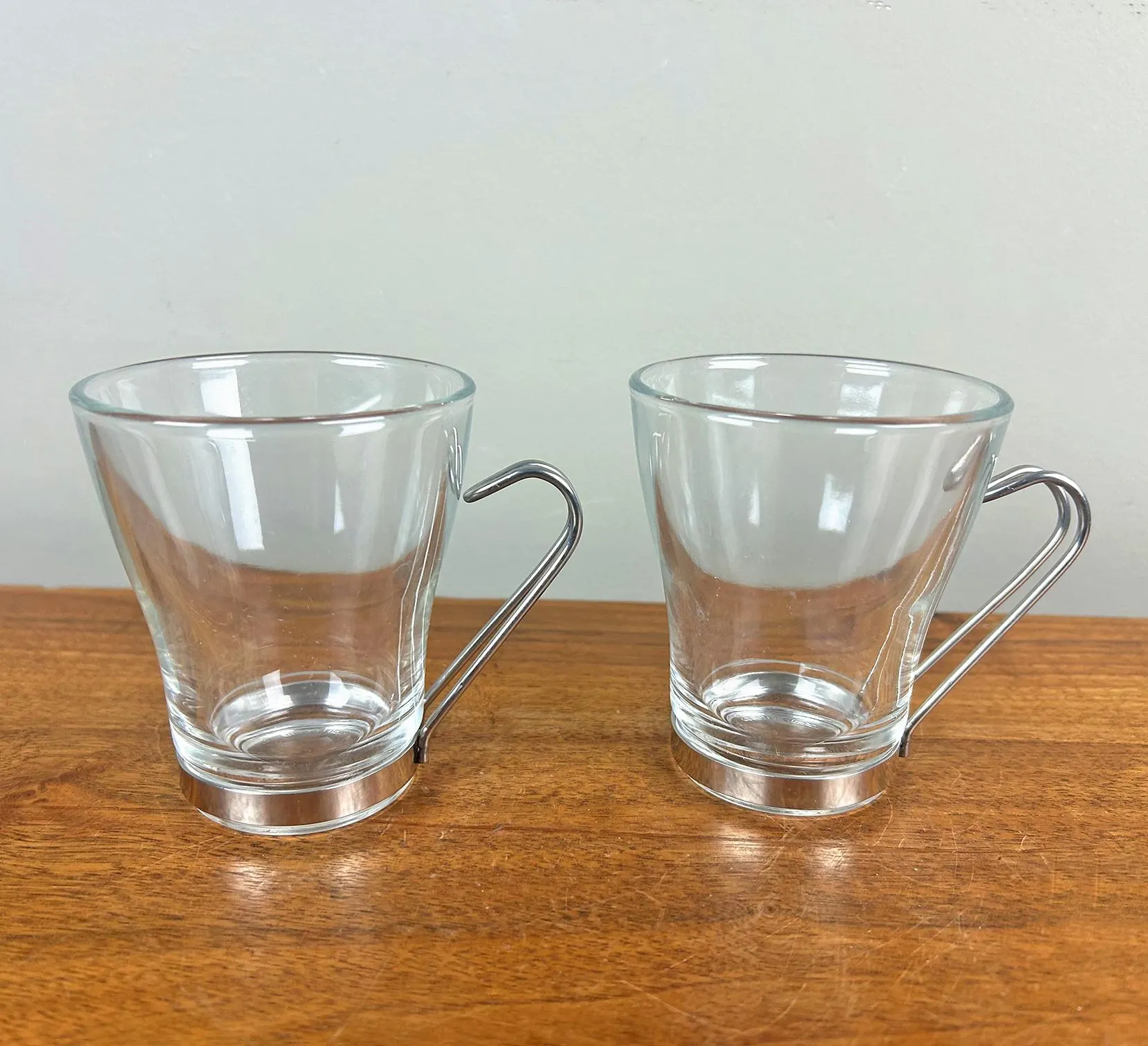 Vintage Bormioli Rocco Vitrosax 8 oz Cappuccino Glasses with Metal Holders - Set of 2 Made in Italy - image 3