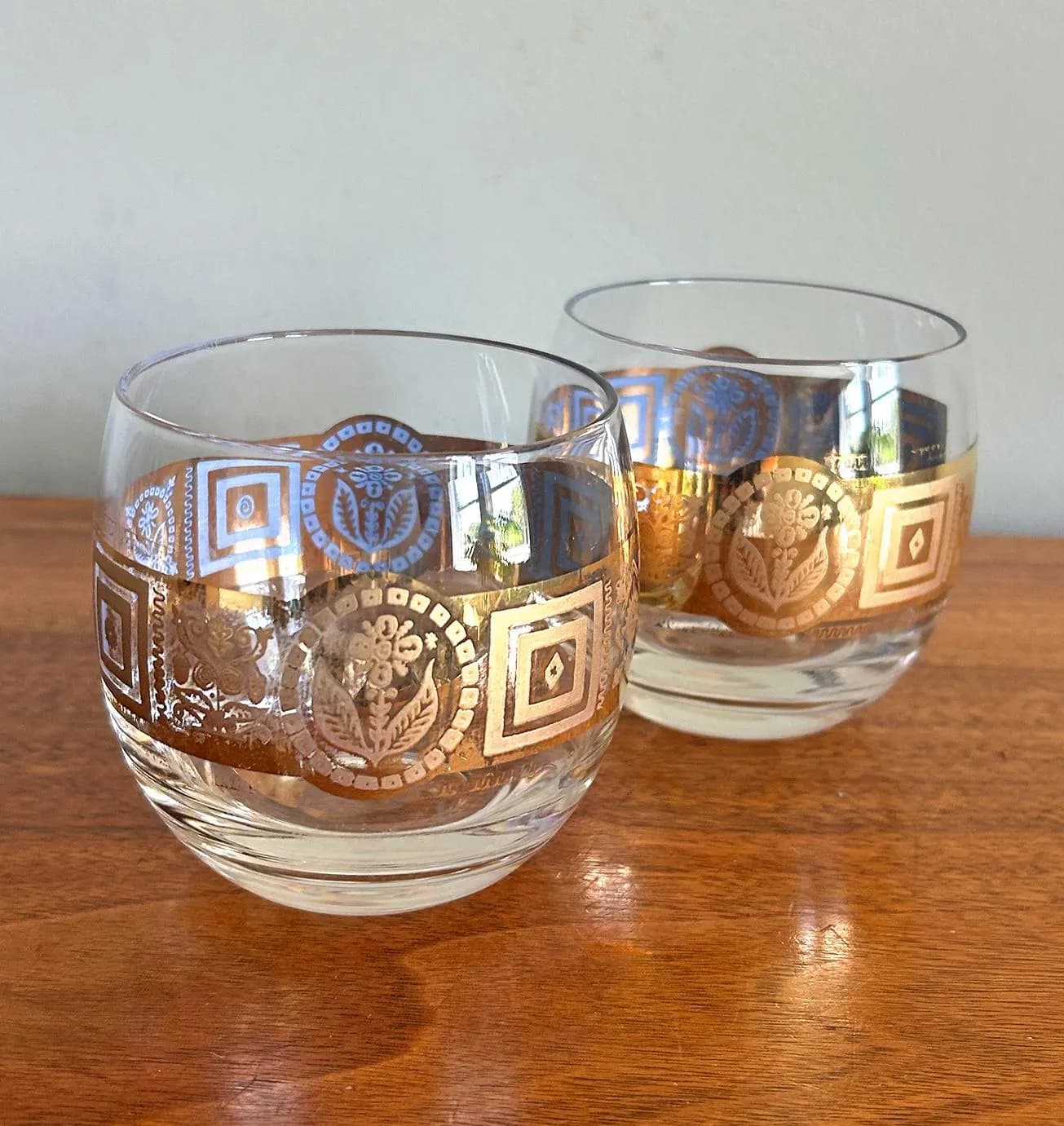 Vintage Culver Bird and Flower CUV117 22K Gold Roly Poly Cocktail Glasses - Set of 2 - image 4
