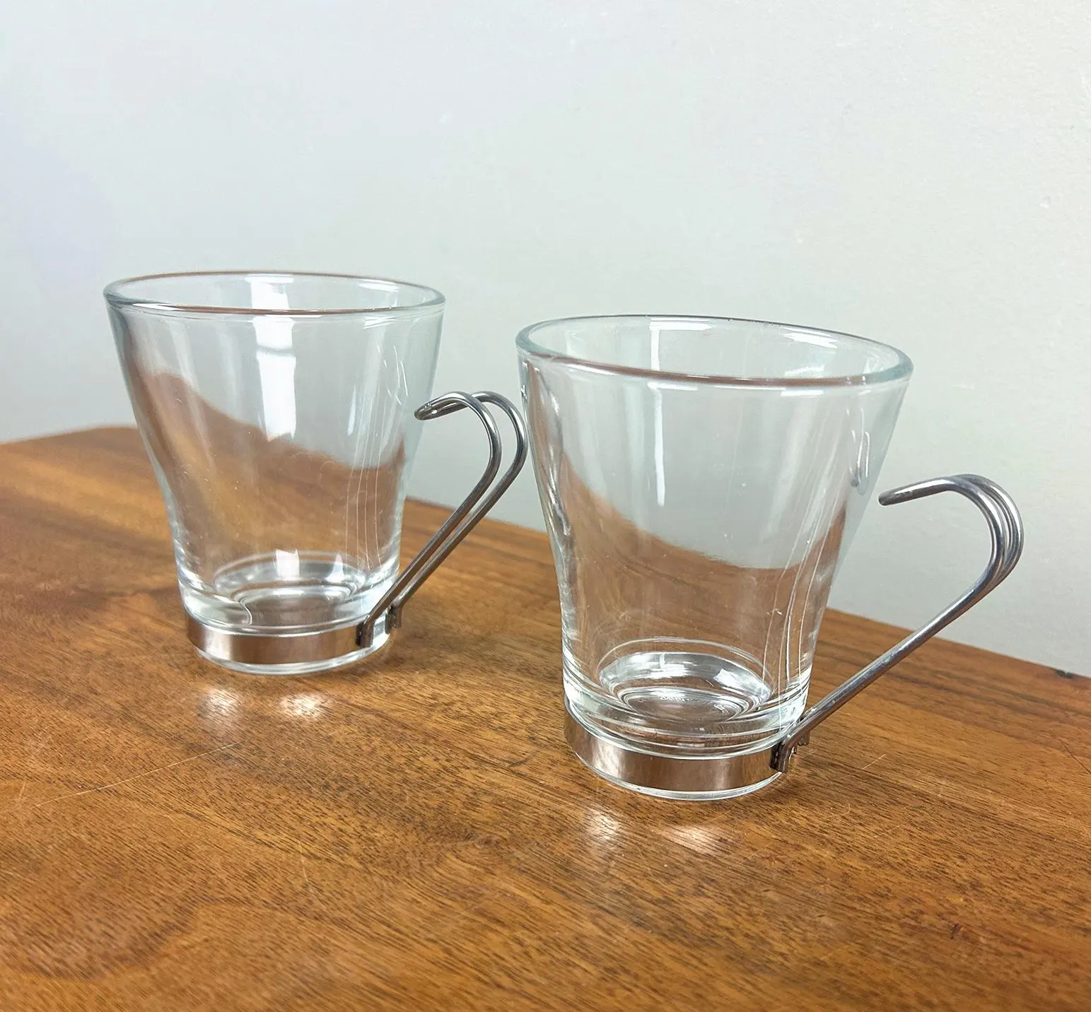 Vintage Bormioli Rocco Vitrosax 8 oz Cappuccino Glasses with Metal Holders - Set of 2 Made in Italy - image 5