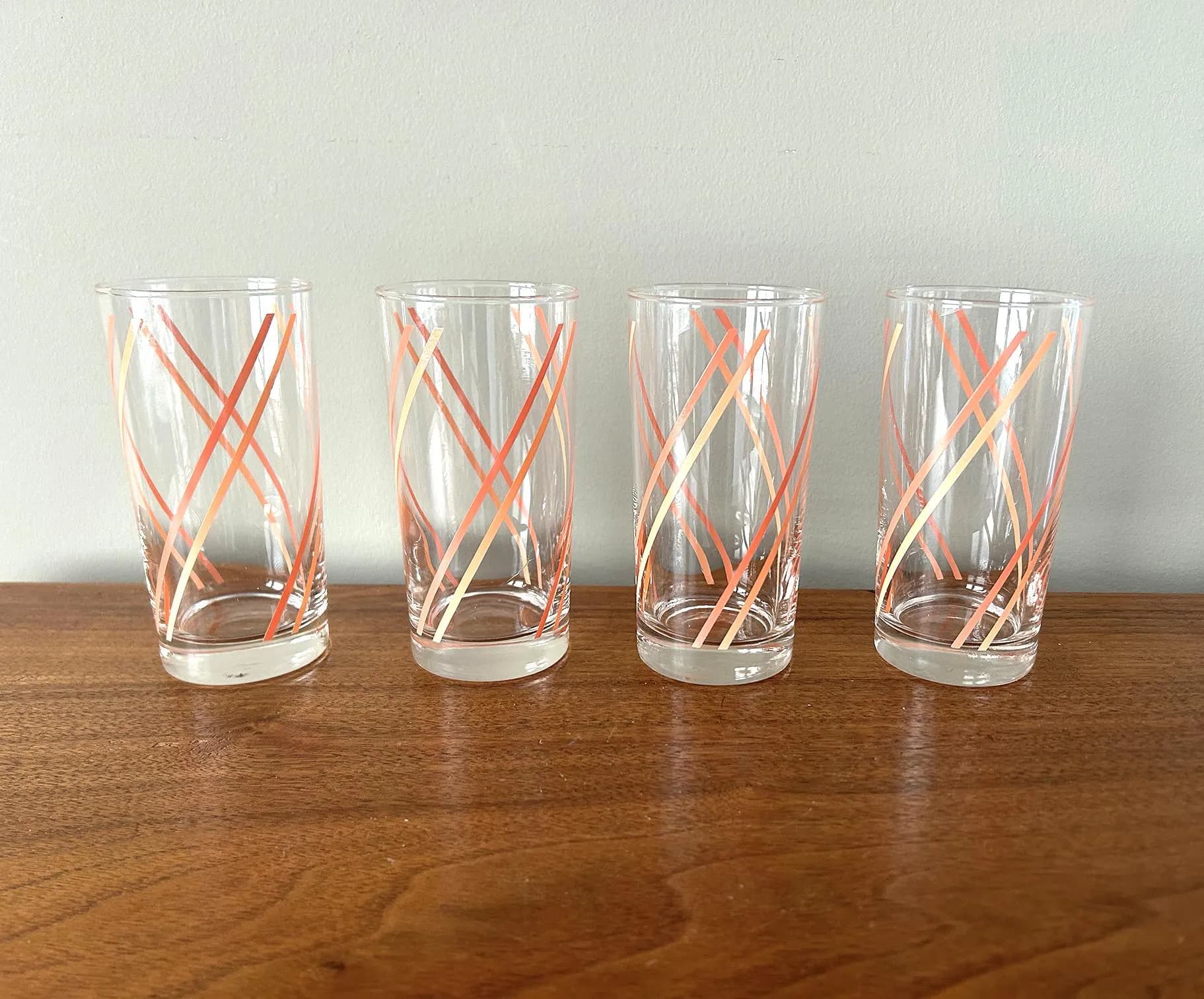 Vintage Libbey Pink Coral Peach Striped Tumbler Glasses - Set of 4 - image 3