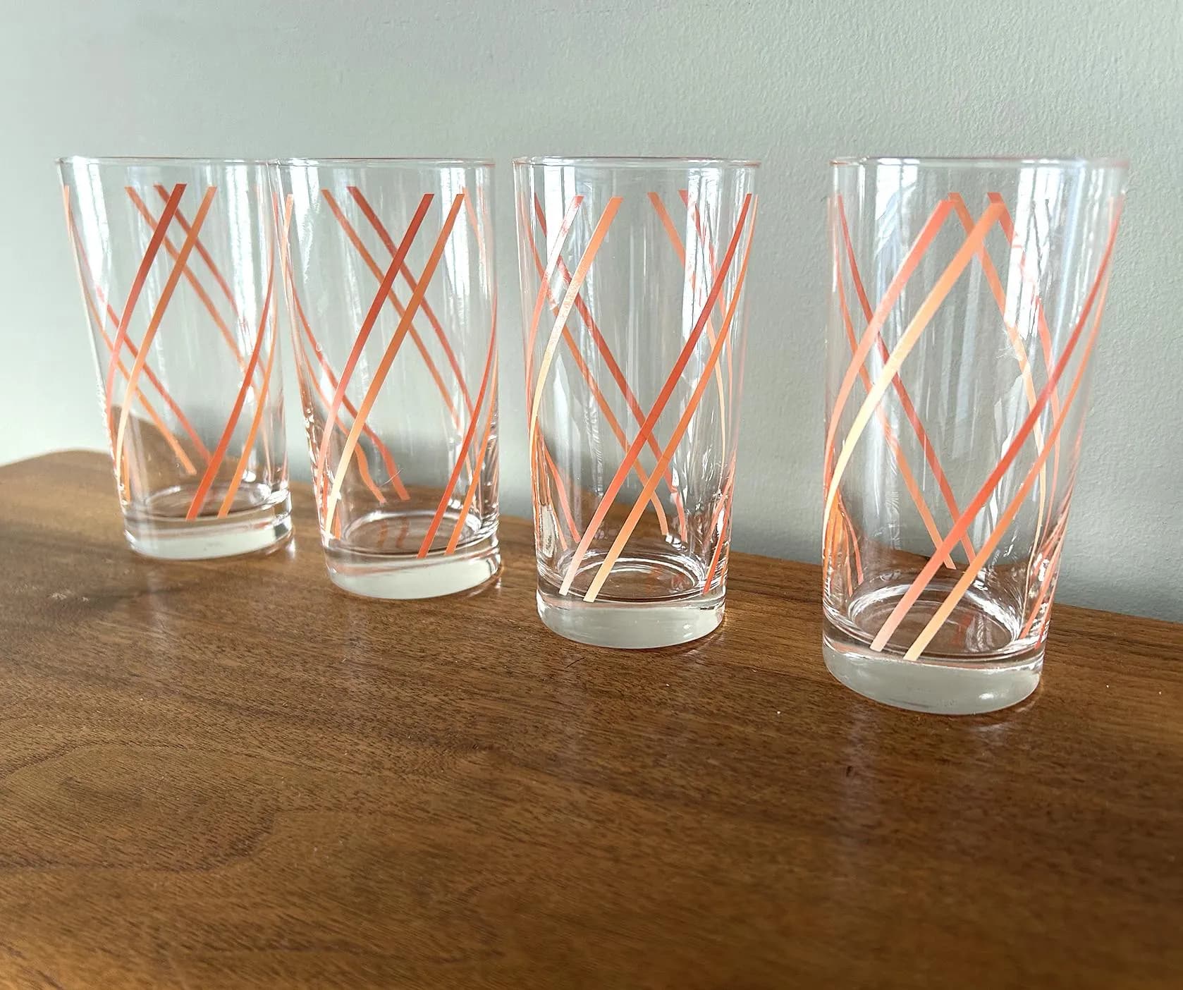 Vintage Libbey Pink Coral Peach Striped Tumbler Glasses - Set of 4 - image 4