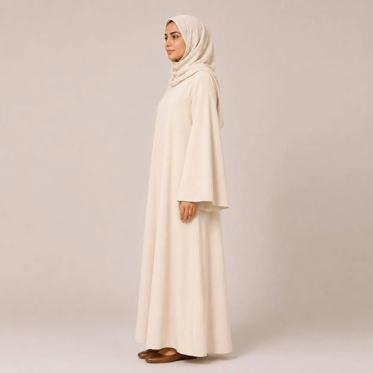 Ivory Cream Abaya Dress with Wide Sleeves – Milky Organic Linen Kaftans – Elegant Dress Abayas - image 5