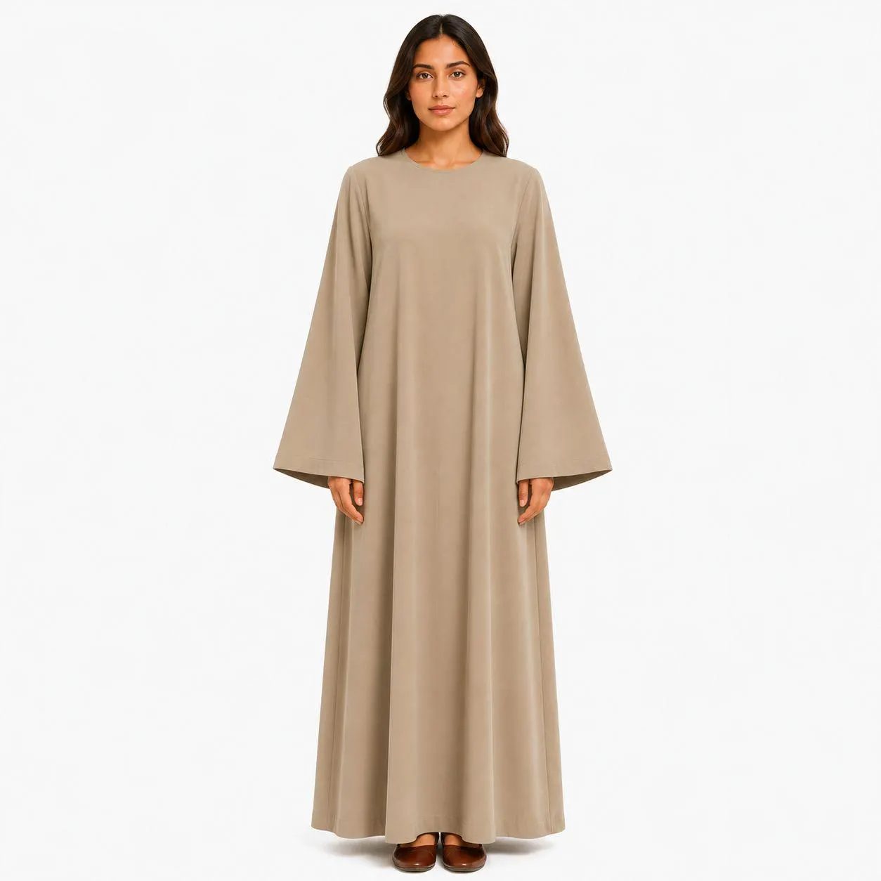 Warm Greige Linen Abaya Dress with Bell Sleeves – Formal Abaya for Women – Islamic Dresses - image 2