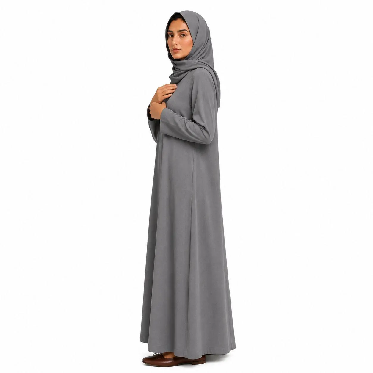 Storm Gray Abaya Dress – Flowy Kaftan Dress – Organic Linen Women's Traditional Dresses – Muslim Clothing - image 4
