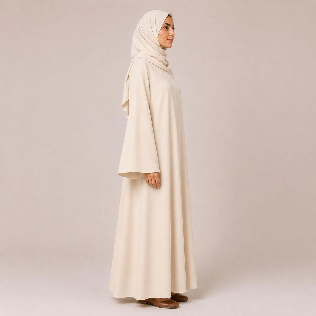 Ivory Cream Abaya Dress with Wide Sleeves – Milky Organic Linen Kaftans – Elegant Dress Abayas - image 3