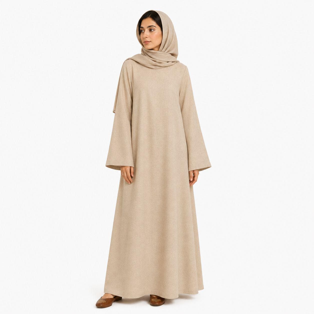 Desert Sand Abaya Dress with Maxi Sleeve – Organic Linen Islamic Dress – Arabian Womens Kaftan - image 2