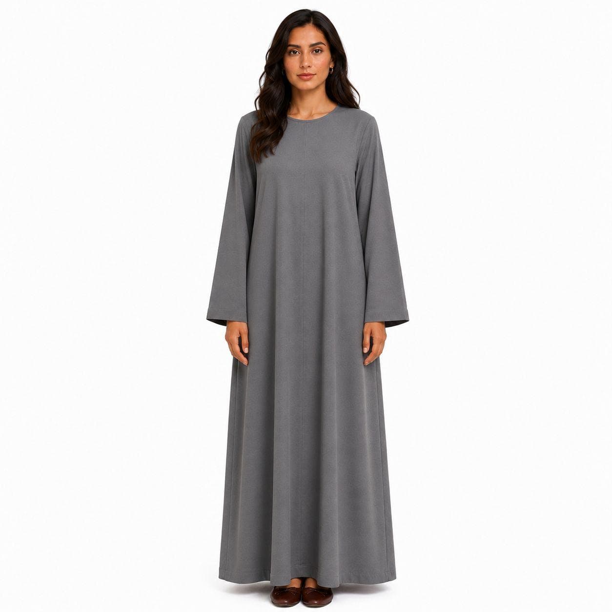 Storm Gray Abaya Dress – Flowy Kaftan Dress – Organic Linen Women's Traditional Dresses – Muslim Clothing - image 5