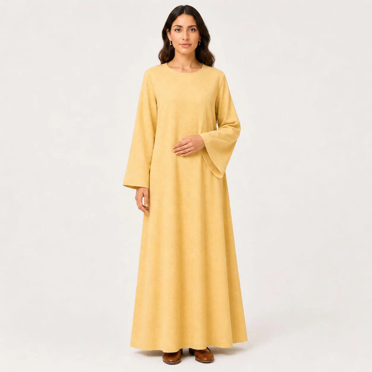 Golden Sand Linen Wide Sleeves Abaya – Women Abaya – Kaftan Dress – Minimalist Fashion – Islamic Outfit - image 2
