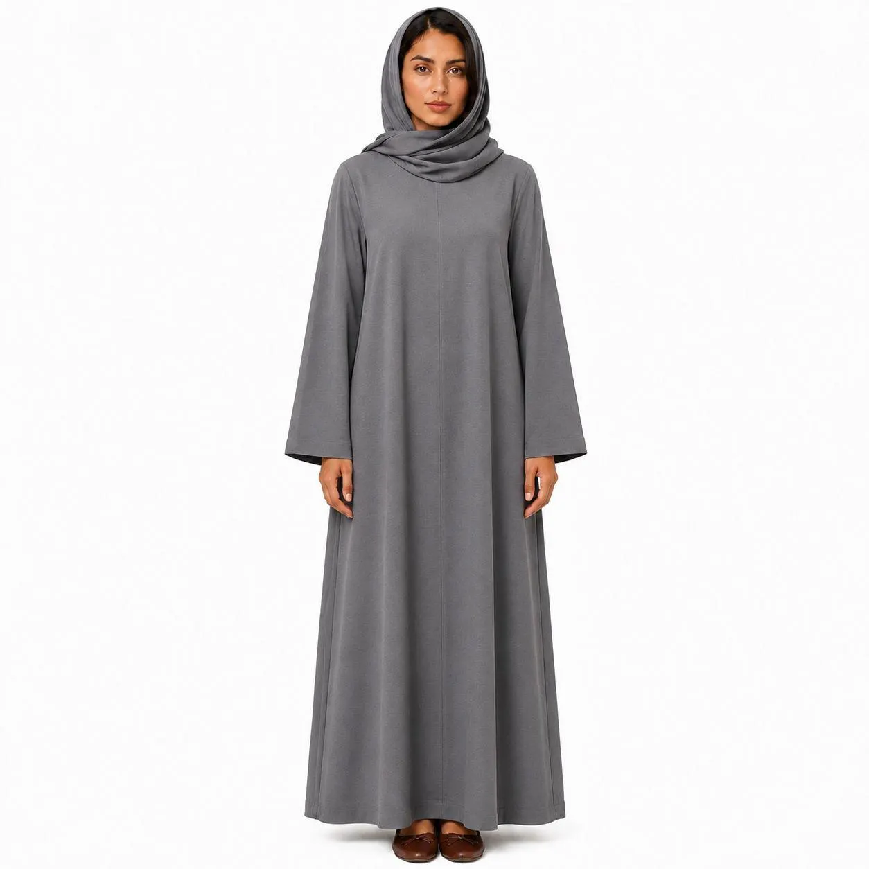 Storm Gray Abaya Dress – Flowy Kaftan Dress – Organic Linen Women's Traditional Dresses – Muslim Clothing - image 3