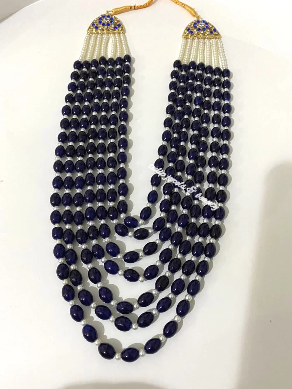Blue Beaded Indian Rani Haar Set – Pakistani Gold Plated Bridal Necklace